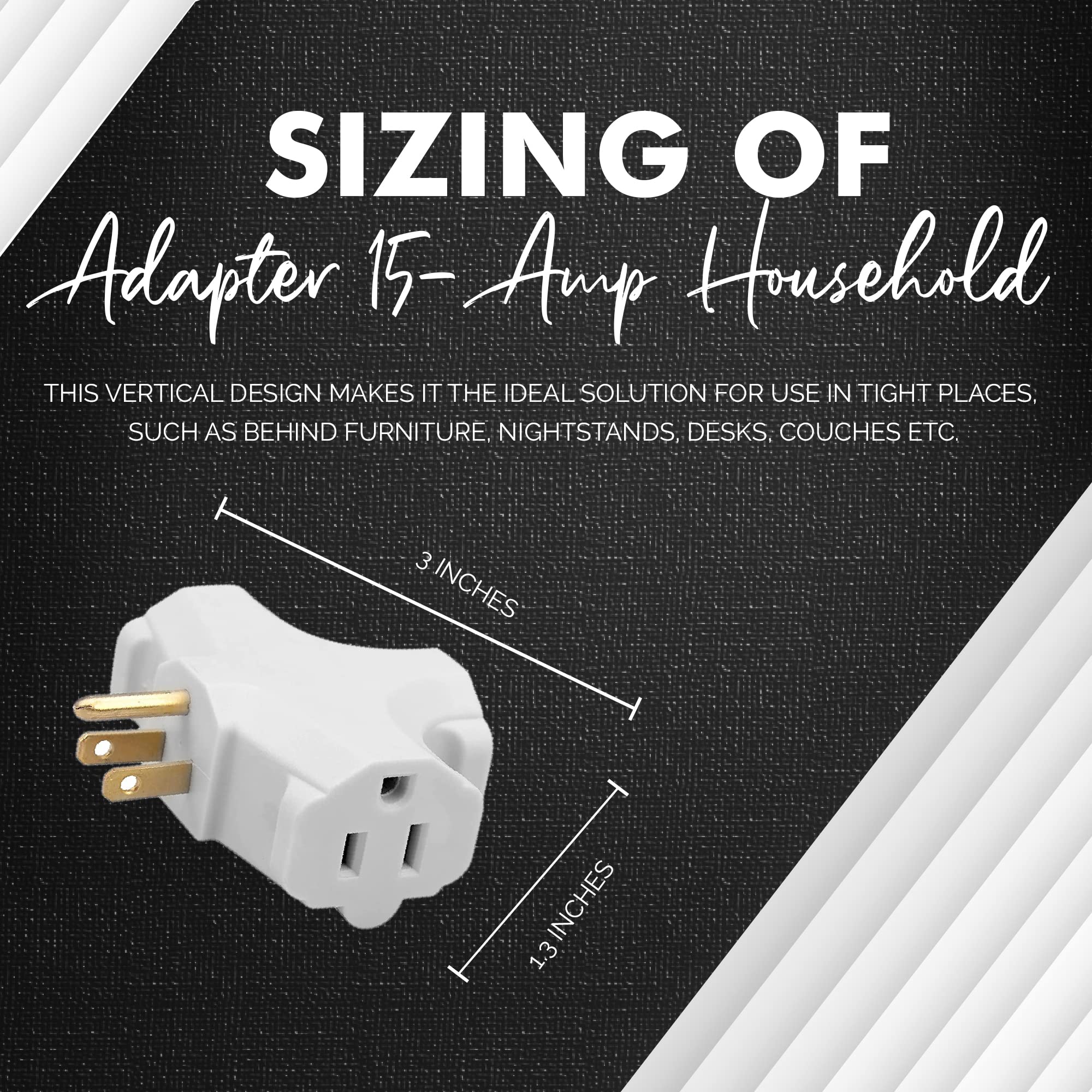 Suresave Plug Adapter And Outlet Splitter | Heavy Duty 3 Outlet Grounding Adapter 15 Amp Household Plug | 3 Prong Grounded Multi