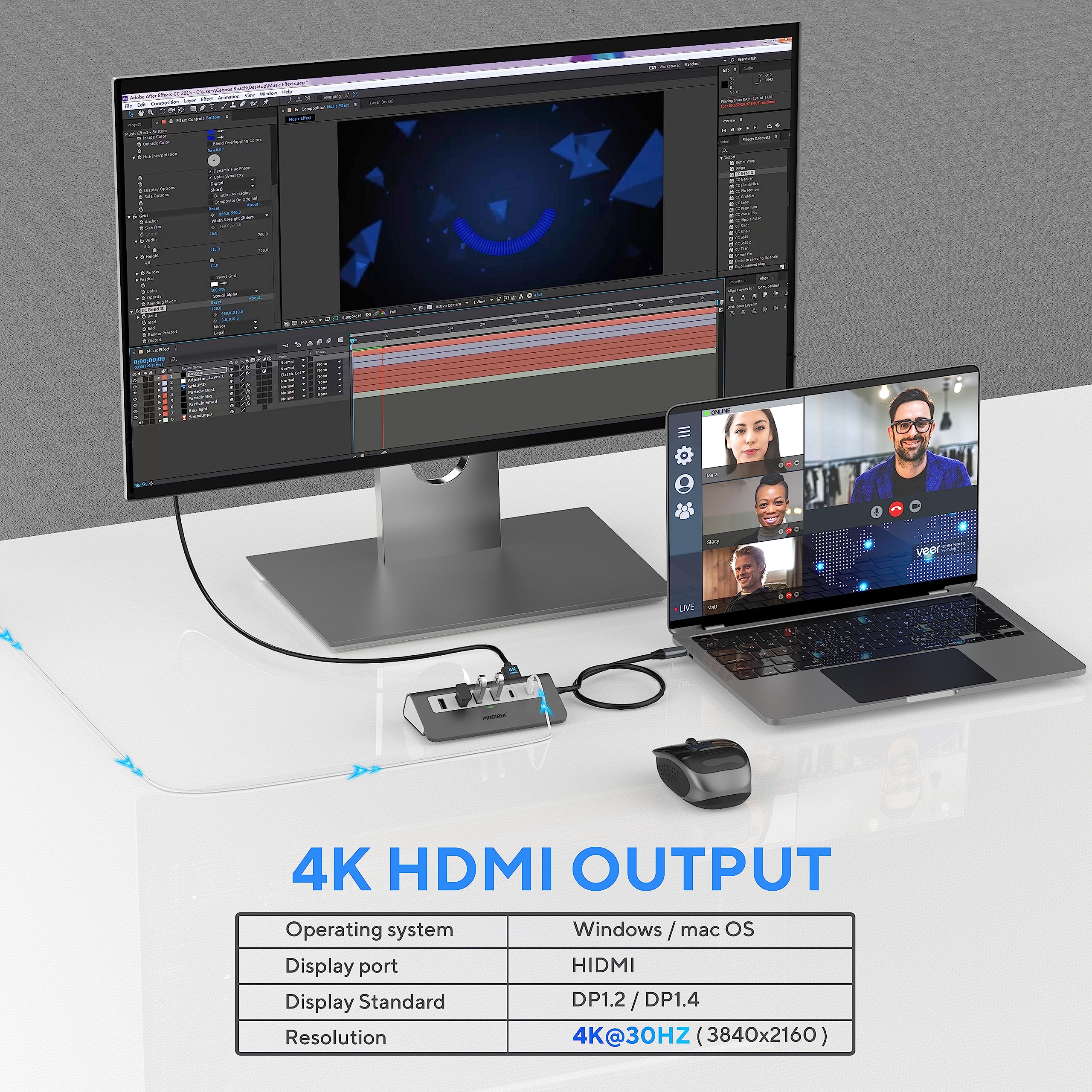 Mosirui 9-in-1 USB C Hub Docking Station 4K HDMI 100W PD SD/TF P9-US Aluminum Grey
