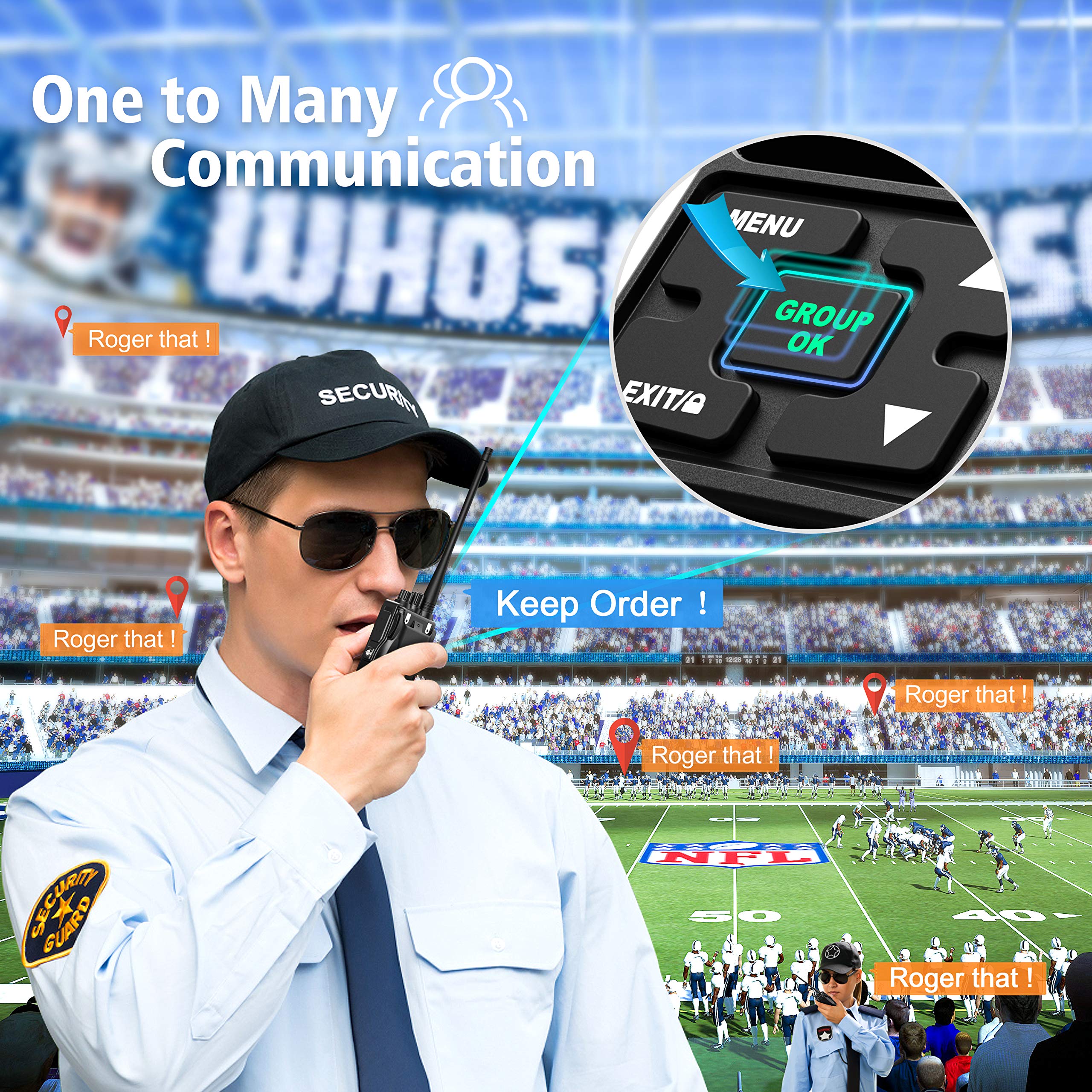 Samcom Long Range Two Way Radios 3000Mah High Power 2 Way Radios Rechargeable, 2 Watts Uhf Walkie Talkies For Adults With Earpiece, Group Ptt Button Programmed Business Radios, 9 Pcs