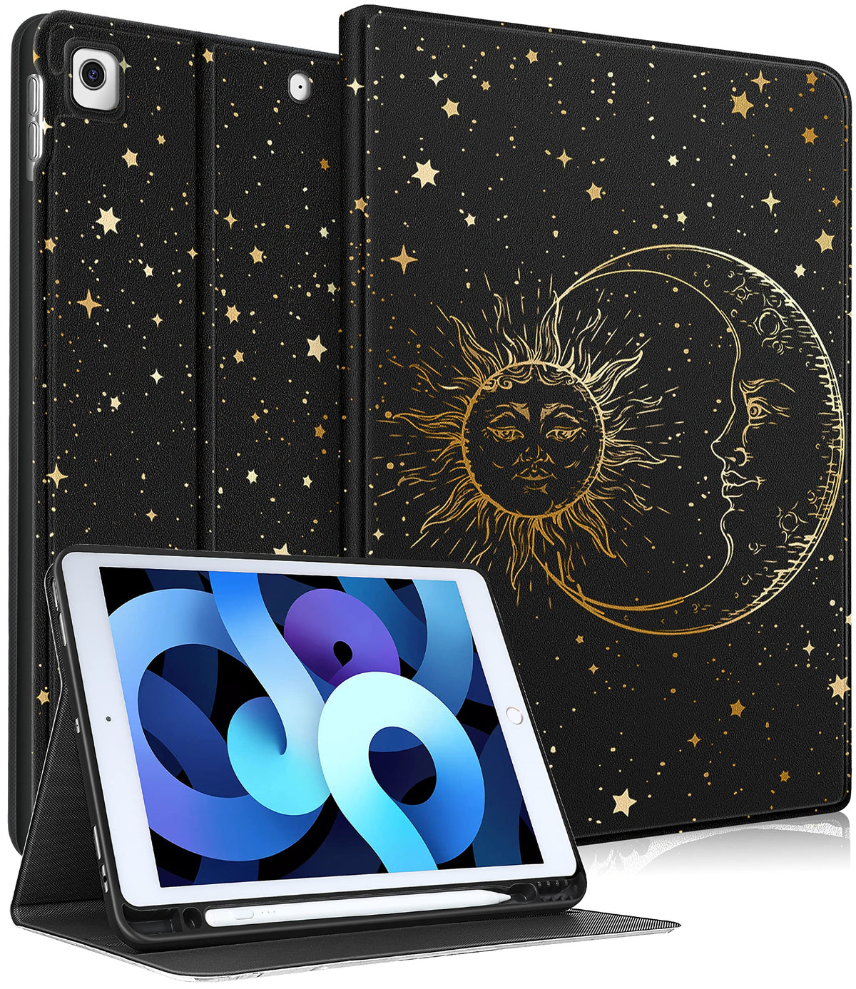 Uppuppy For Ipad 9Th/8Th/7Th Generation Case 10.2 Inch Girls Cute Boys Women Folio Smart Cover Pencil Holder Sun And Moon Aesthe