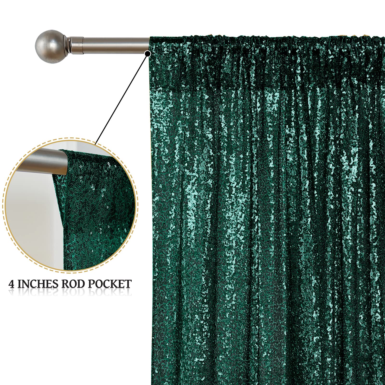 Sugargirl Dark Green Sequin Backdrop Curtain 2 Panels 2Ftx8Ft Glitter Dark Green Background Drapes Sparkle Photography Backdrop