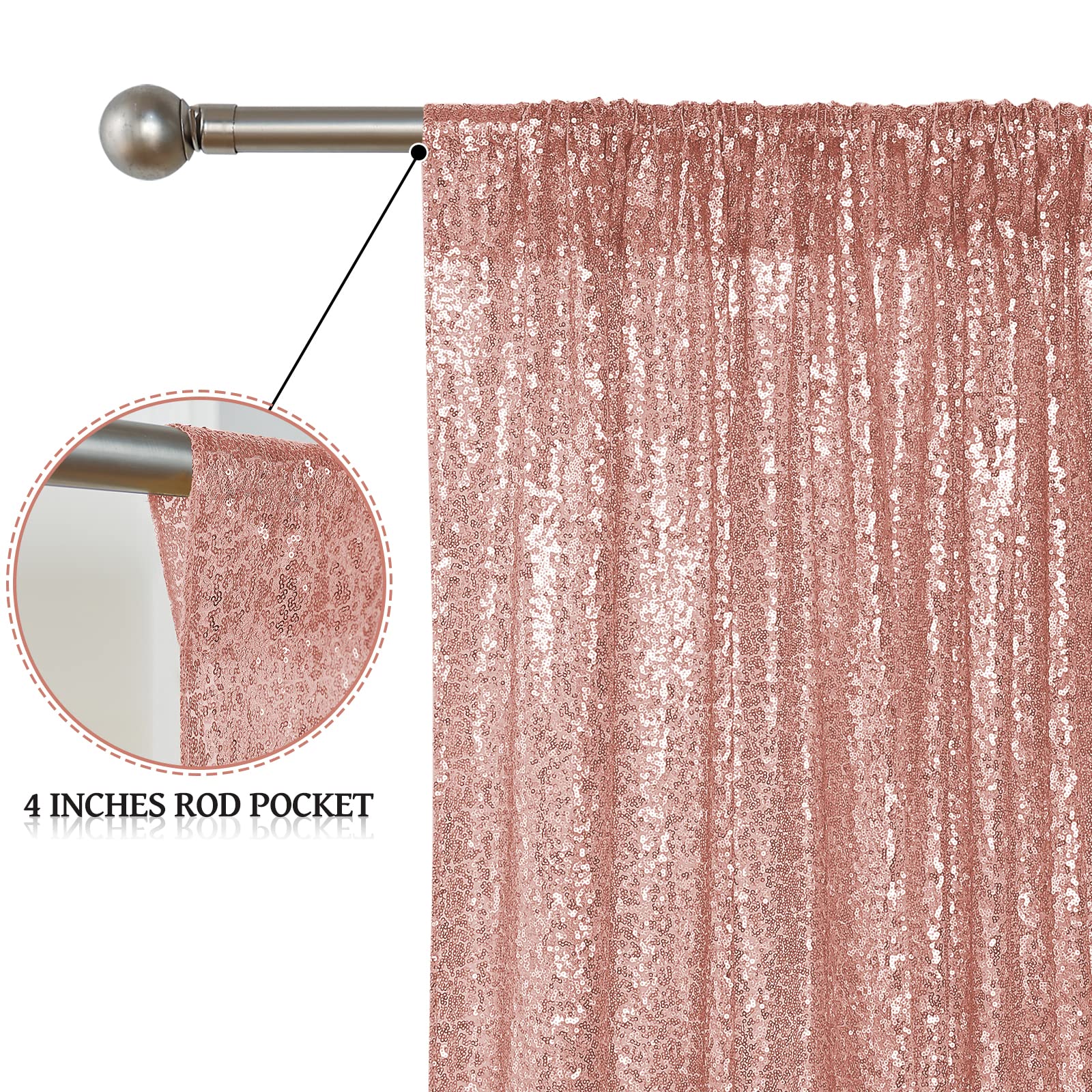 Sugargirl Rose Gold Sequin Backdrop Curtain 4 Panels 2Ftx8Ft Glitter Rose Gold Background Drapes Sparkle Photography Backdrop Fo