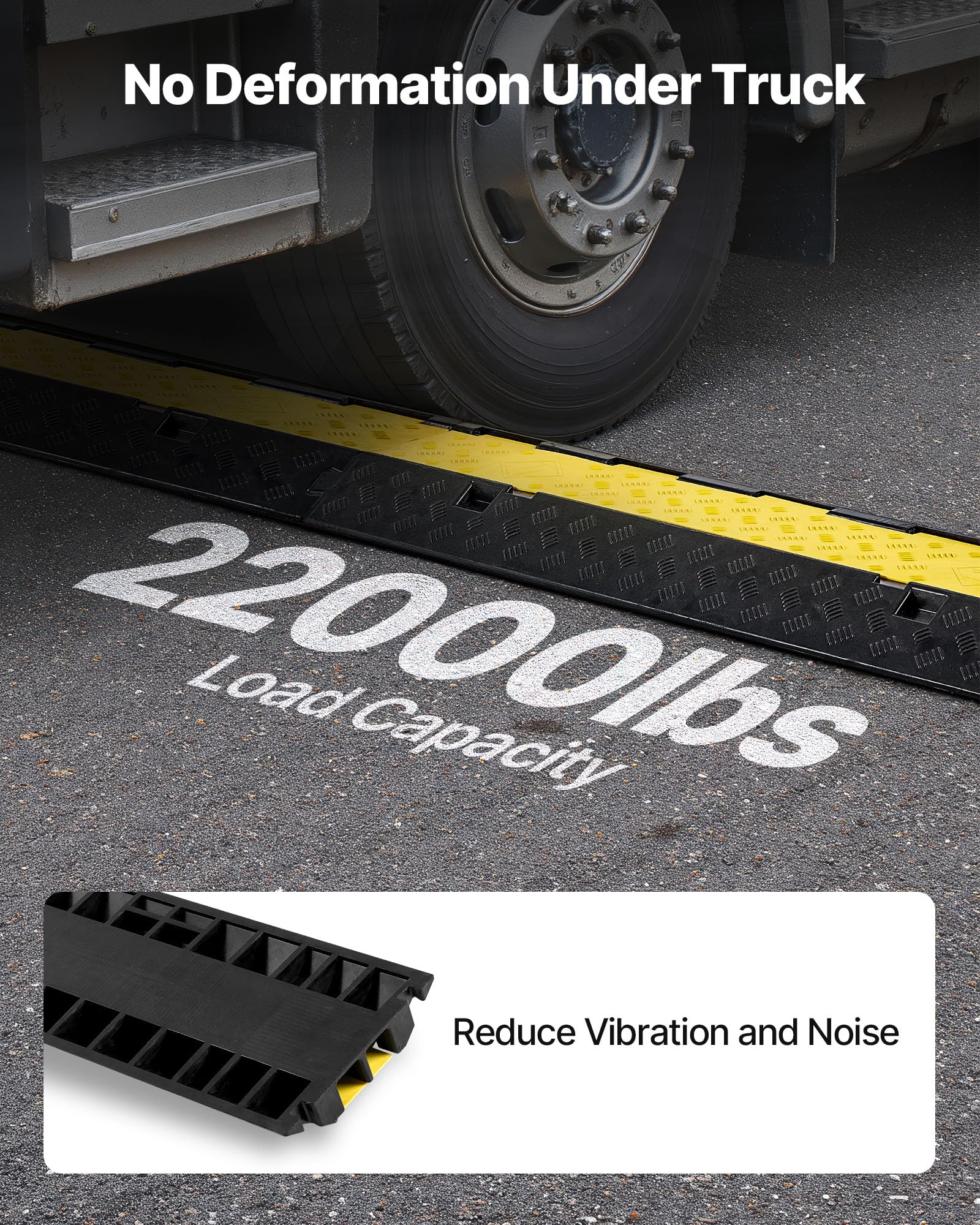 Vevor Cable Protector Ramp, 2 Channel Heavy Duty 39.37 Rubber Cord Hose Wire Cover, 2.2W X 2H Channel Size, Traffic Speed