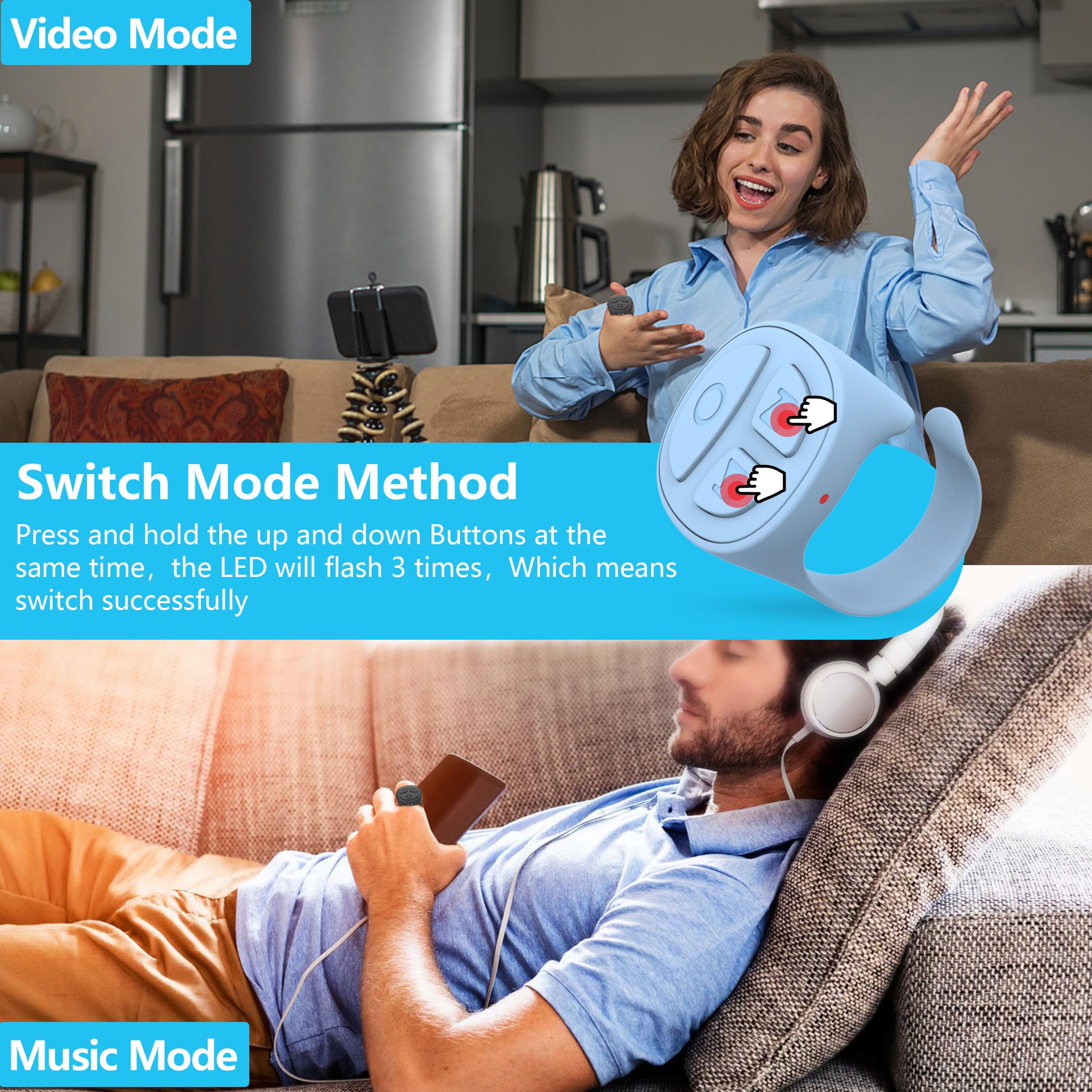 Stdforu Tiktok Scrolling Ring, Bluetooth Camera Remote Control, Scrolling Ring For Iphone,Tik Tok, Ipad, Android (Blue)
