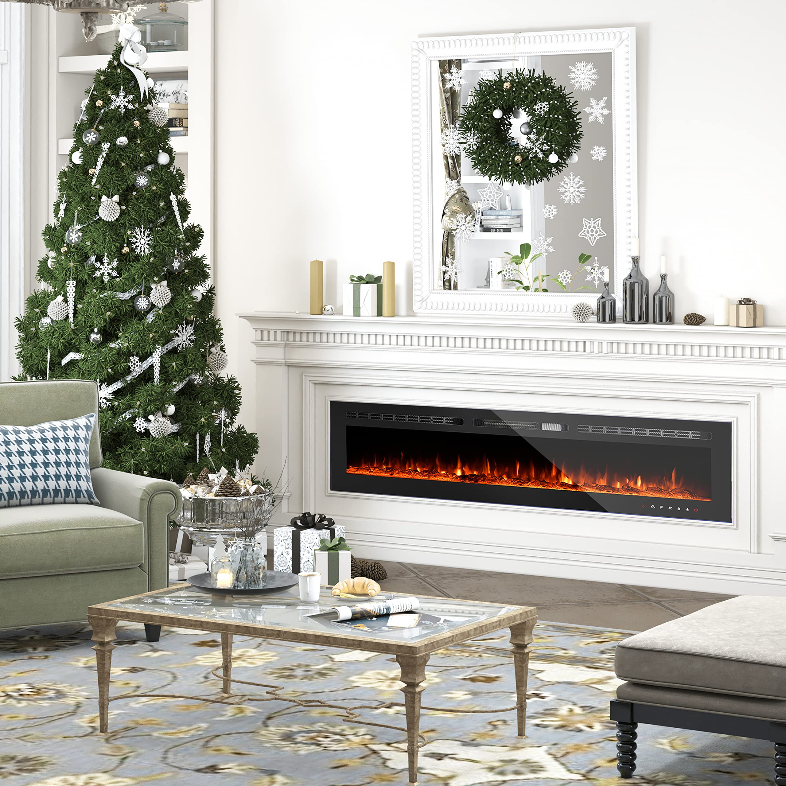 CharaVector 50 Inch Electric Wall Mounted Fireplace Insert, Black, LED Flame, Remote Control, Model FIREPLACE50