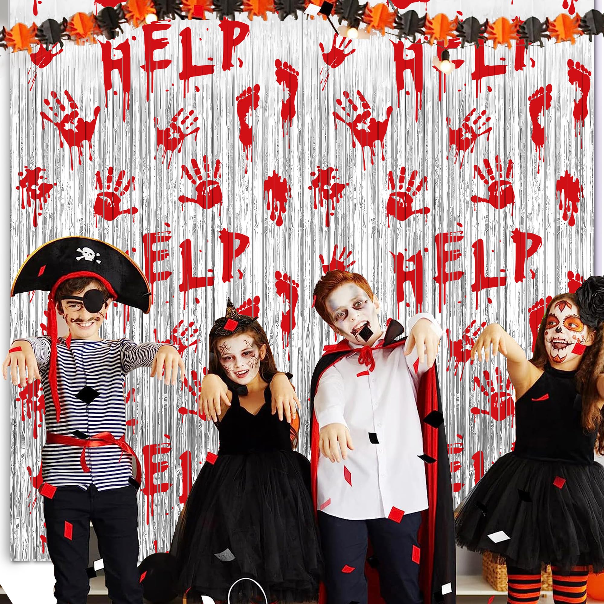 Halloween Party Decorations Scary Bloody Halloween Photo Backdrop Streamers, 2 Pack 3.3 X 6.6 Ft Zombie Vampire Halloween Party