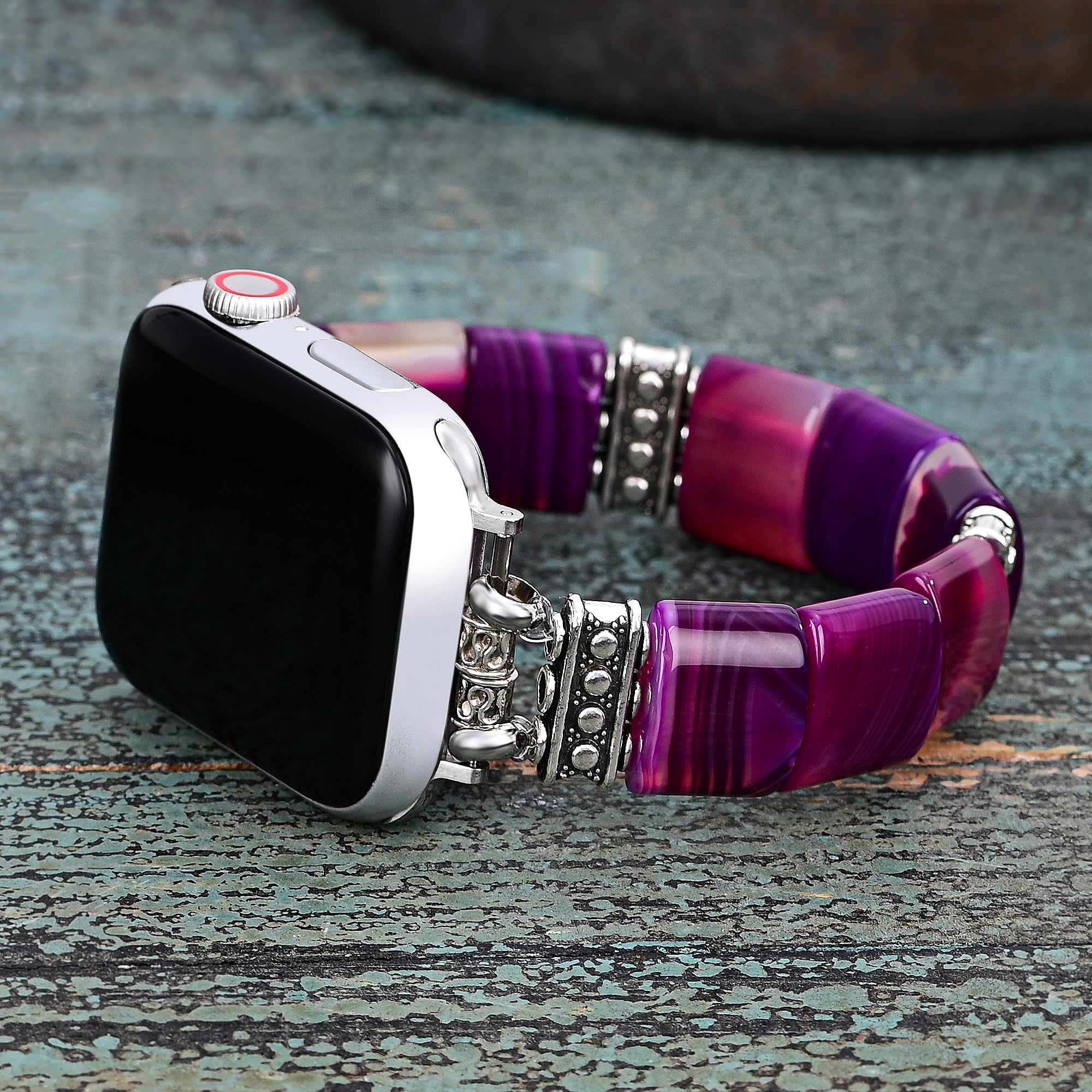 Cape Diablo Smart Watch Band For Women - Handmade Gemstone Strap - Compatible With 38Mm-45Mm Apple Faces (Amethyst Aura, Small -