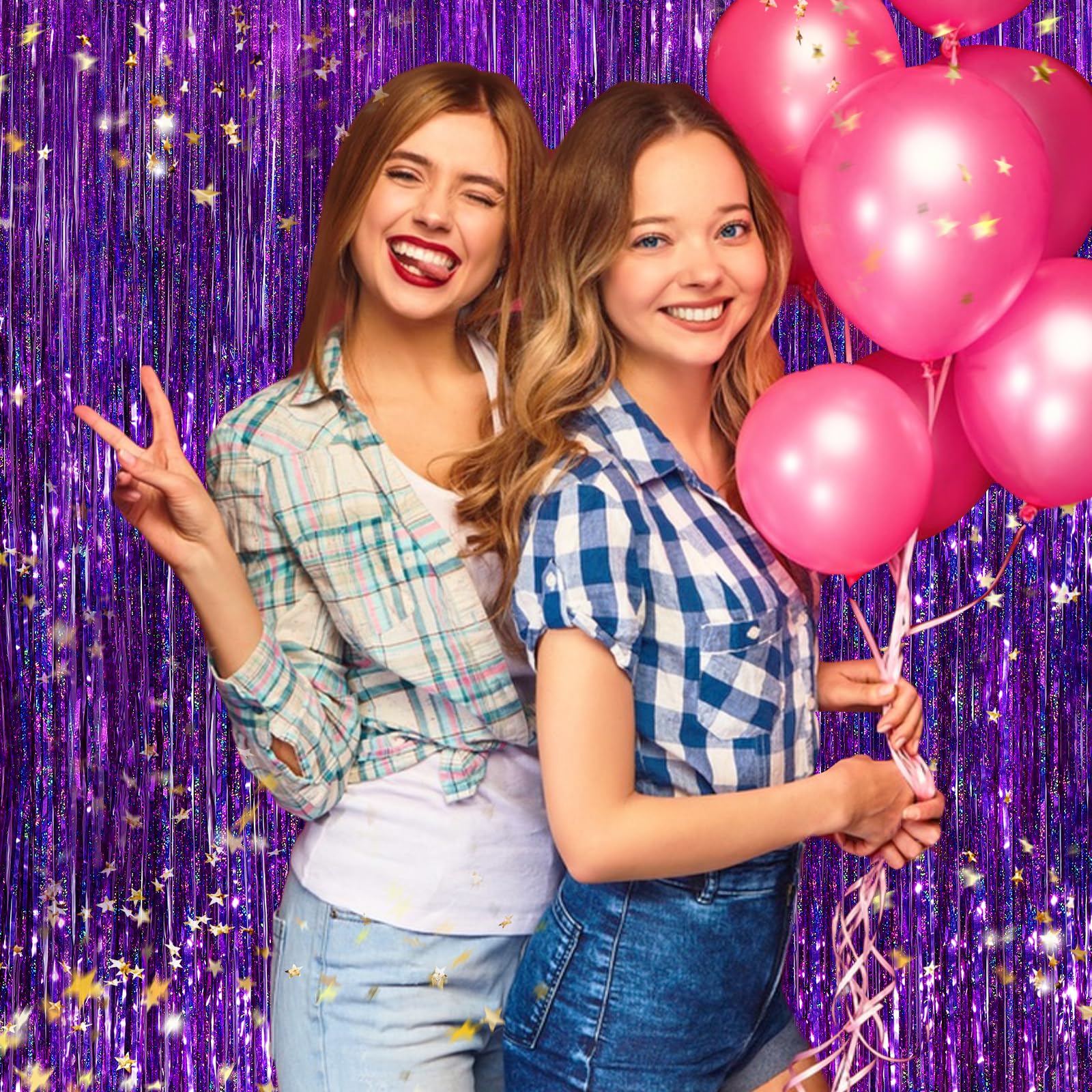 Purple Metallic Tinsel Foil Fringe Curtains, 4 Pack 3.3X8.3 Feet Party Streamer For Birthday Party Decorations, Halloween Decor,