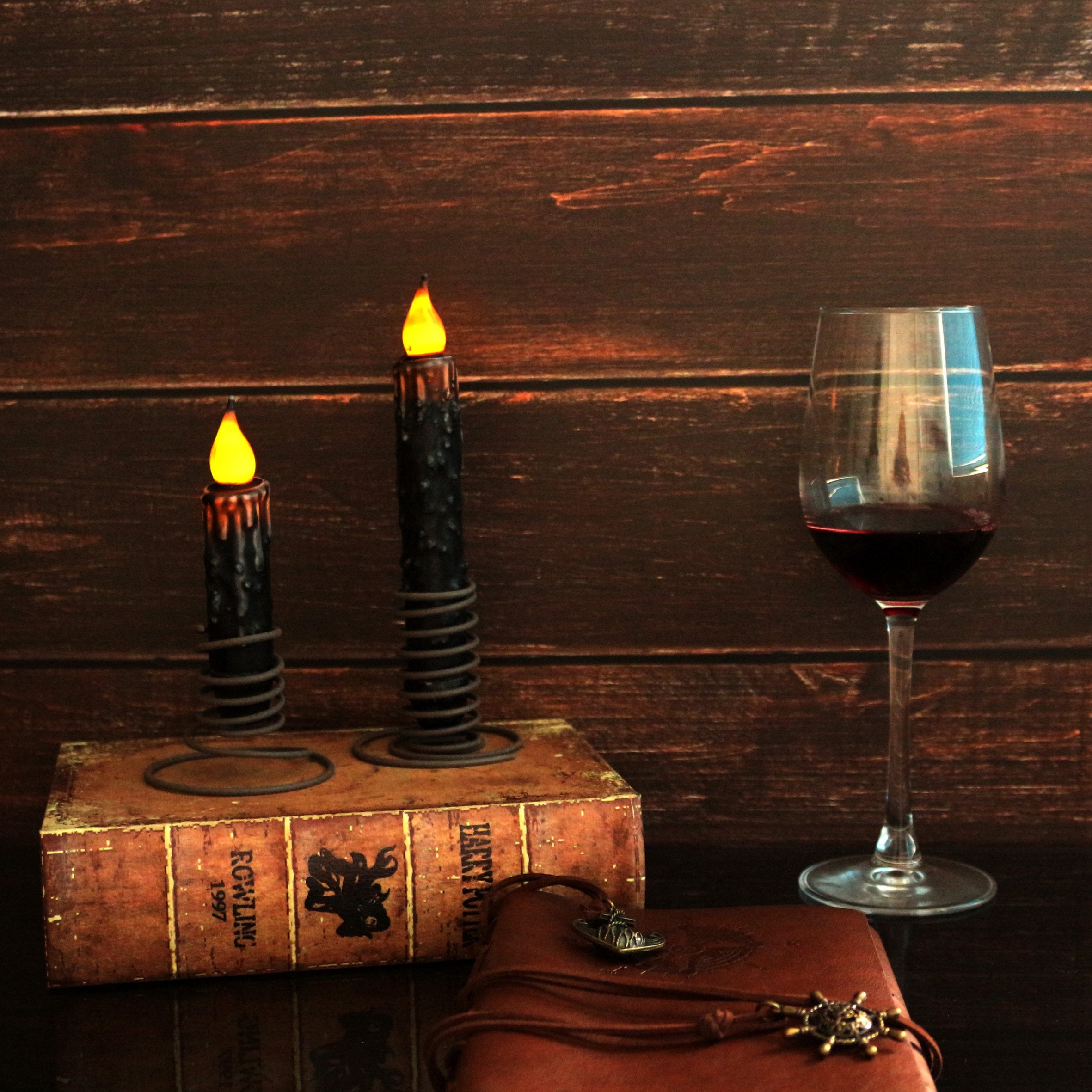 Cvhomedeco. Real Wax Hand Dipped Battery Operated Led Timer Taper Candles Rustic Primitive Flameless Lights D?Or, 6 3/4 Inch, Ma