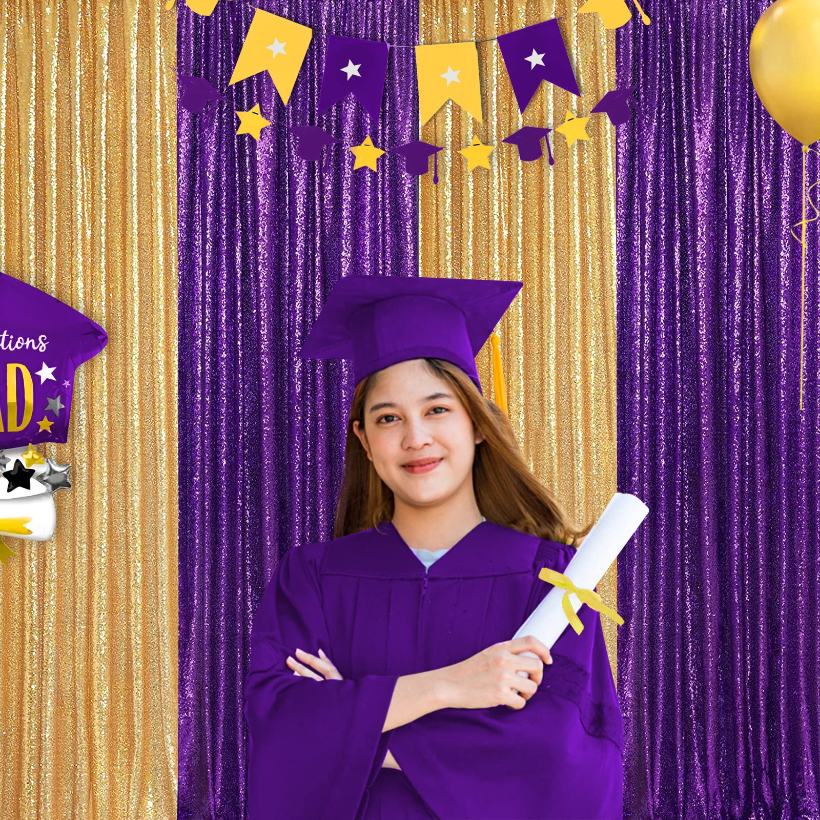 Gold Sequin Backdrop Drapes 4 Panels 2Ftx8Ft Glitter Backdrop Curtains For Wedding Party Stage Decorations