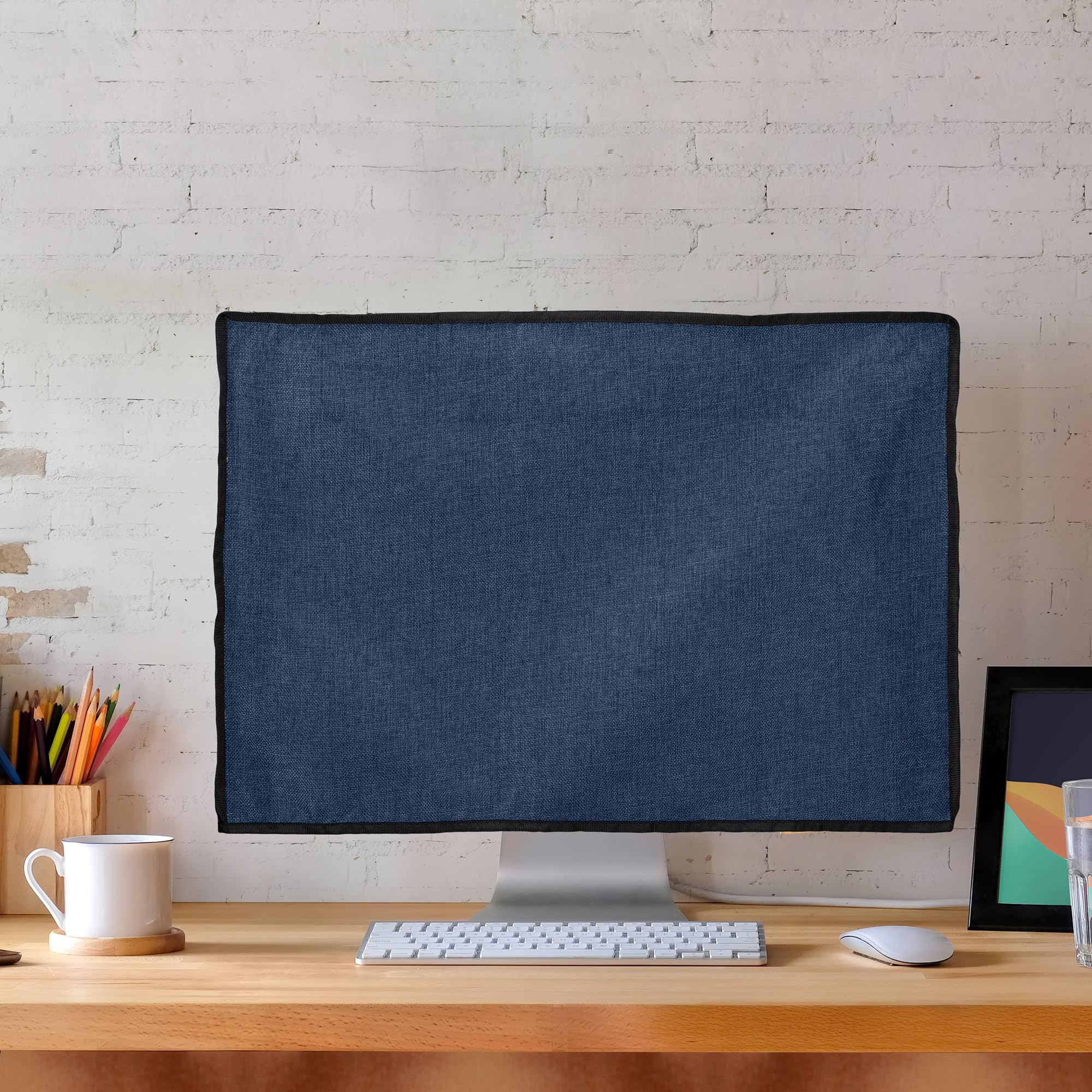 Kwmobile Dust Cover For 27 28'' Monitor   Linen Monitor Display Protector   Protect Your Computer Screen   Blue Grey