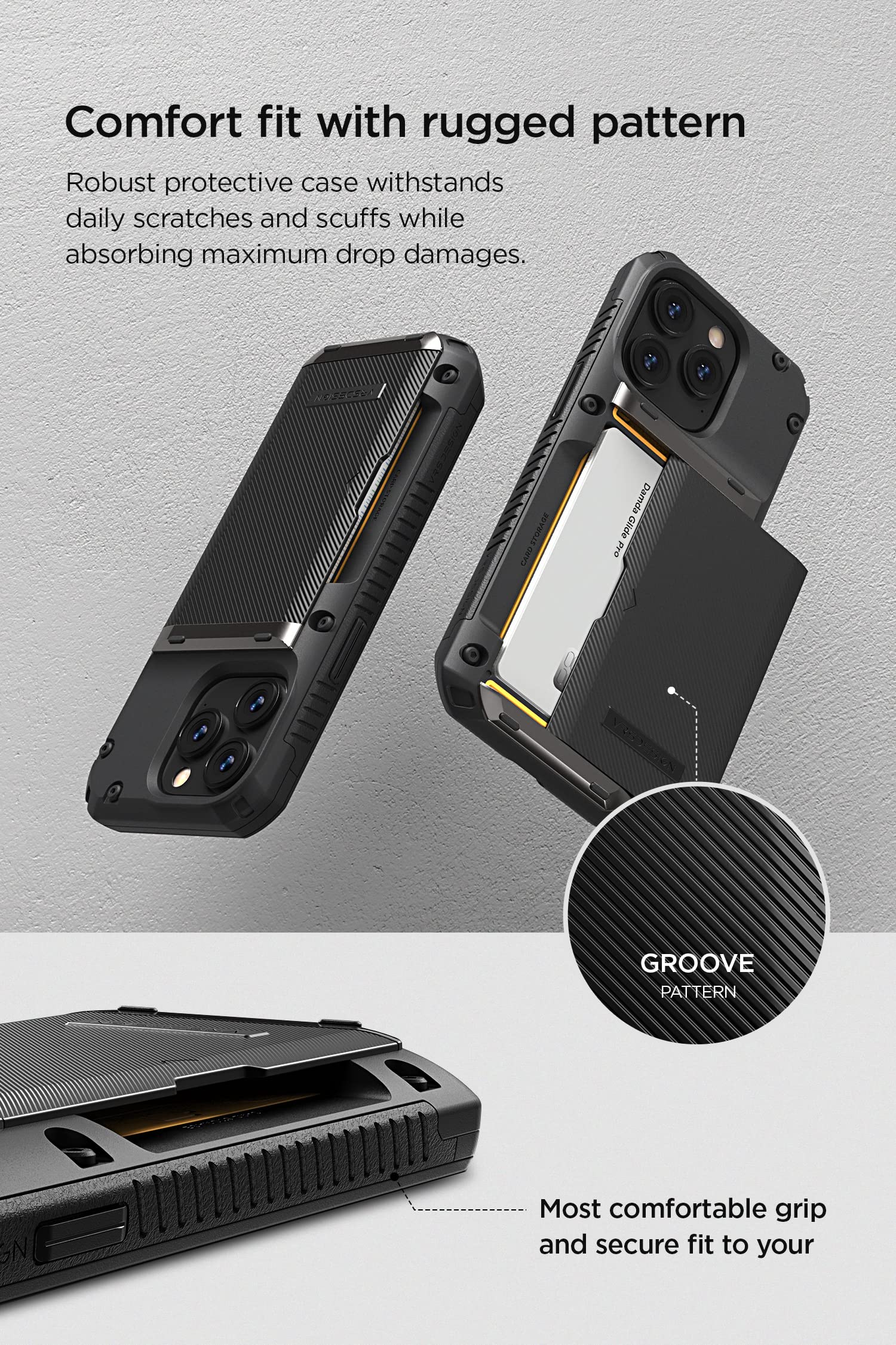 Vrs Design Damda Glide Pro Phone Case For Iphone 14 Pro, Sturdy Semi Auto Wallet [4 Cards] Case Compatible For Iphone 14 Pro Cas