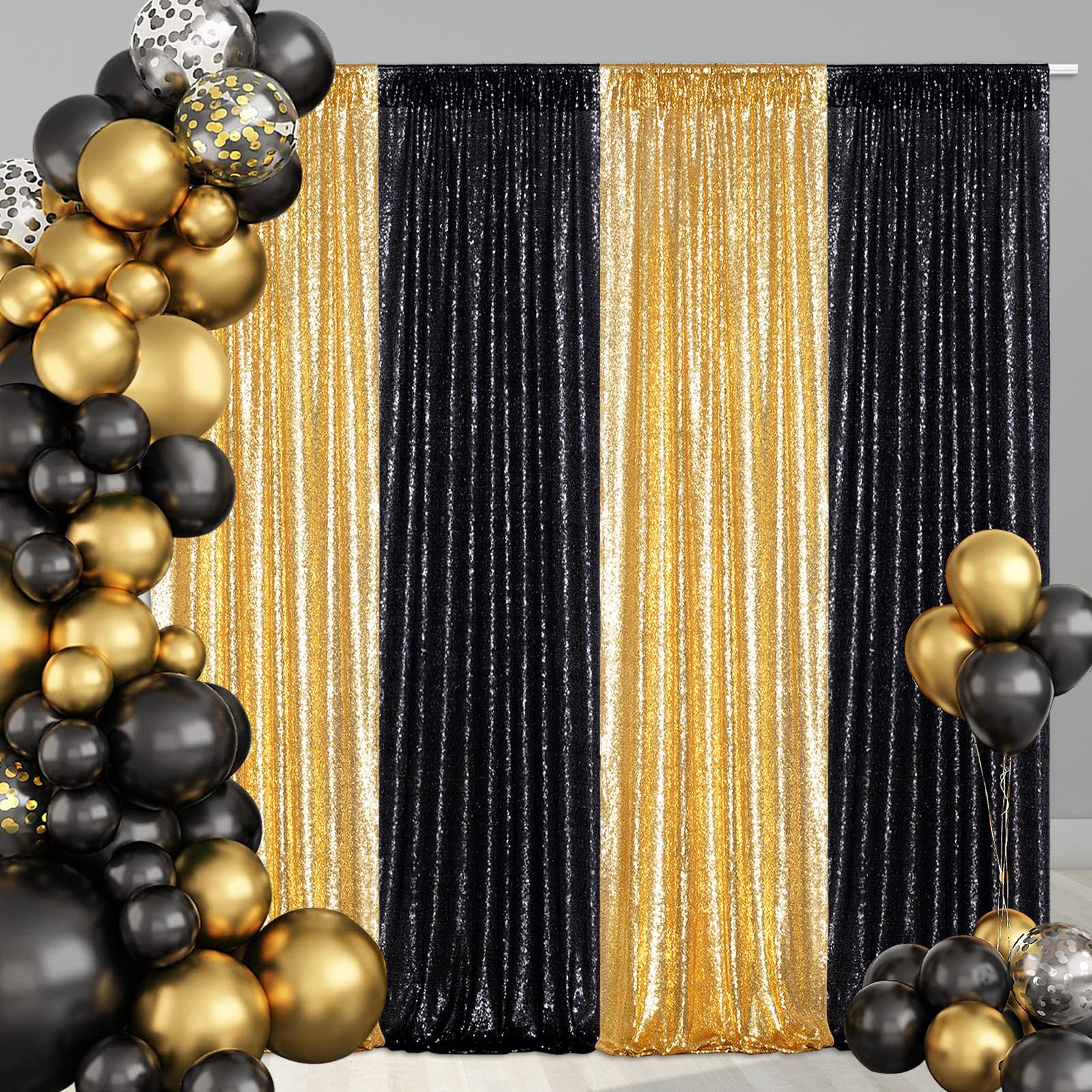 Poise3Ehome Gold Sequin Backdrop Curtains, 2 Panels Gold Sequin Backdrop, 2Ftx8Ft Sequin Curtains For Party Wedding Sequence Bac