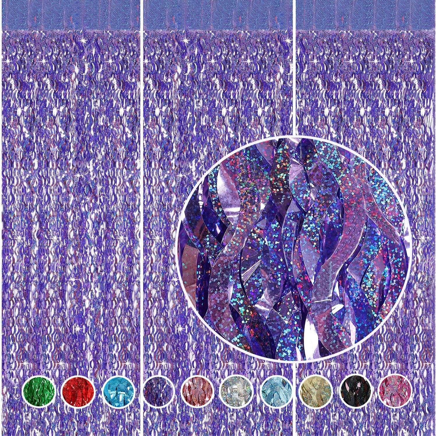 Purple Foil Fringe Curtains Party Decorations   Cylmfc 3 Pack 3.3 Ft X 6.6 Ft Foil Party Curtain For Hallowee Christmas Graduati