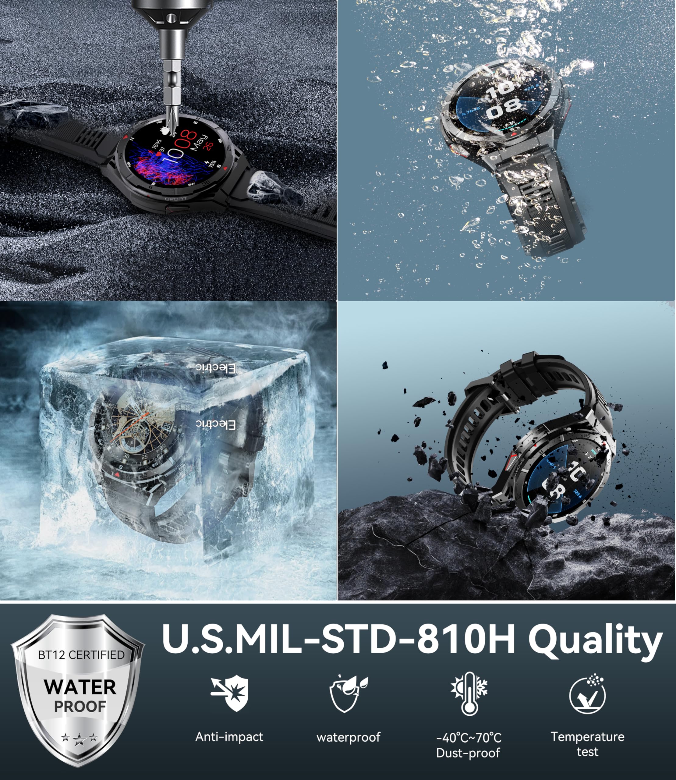 Oukitel Smart Watch For Men Gps Watch, 1.43'' Amoled Display, 5Atm Waterproof Military Watch, 150+ Sport Modes, Fitness Activity