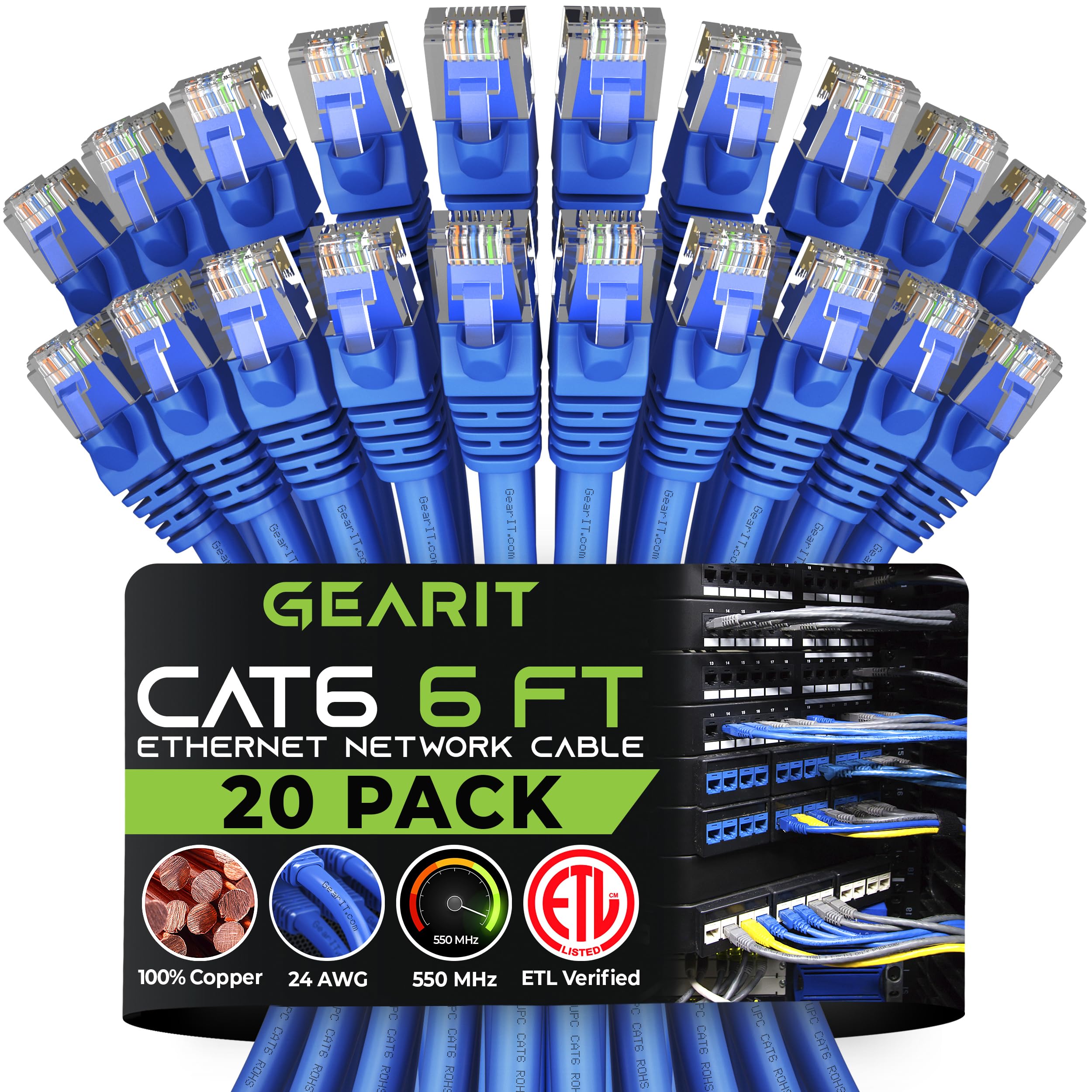 Gearit Cat 6 Ethernet Cable 6 Ft (20 Pack)   Cat6 Patch Cable, Cat 6 Patch Cable, Cat6 Cable, Cat 6 Cable, Cat6 Ethernet Cable,