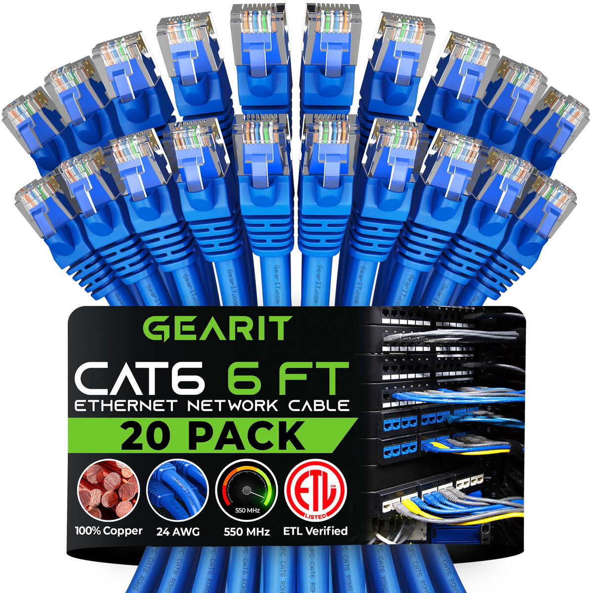 Gearit Cat 6 Ethernet Cable 6 Ft (20 Pack)   Cat6 Patch Cable, Cat 6 Patch Cable, Cat6 Cable, Cat 6 Cable, Cat6 Ethernet Cable,