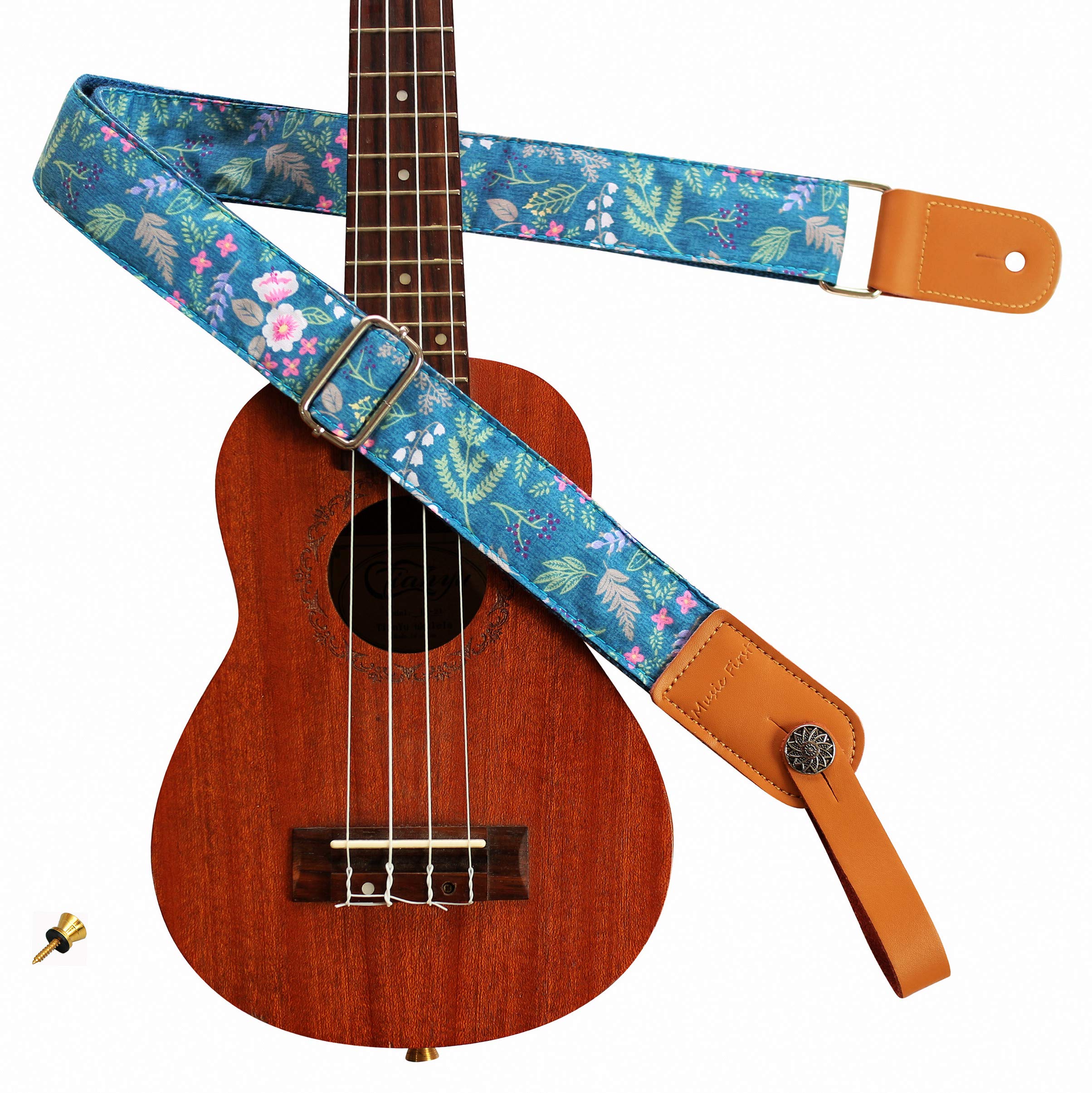 Music First Original Design Vintage Dawn Fog Garden    Soft Muslin & Genuine Leather Ukulele Strap Ukulele Shoulder Strap With A