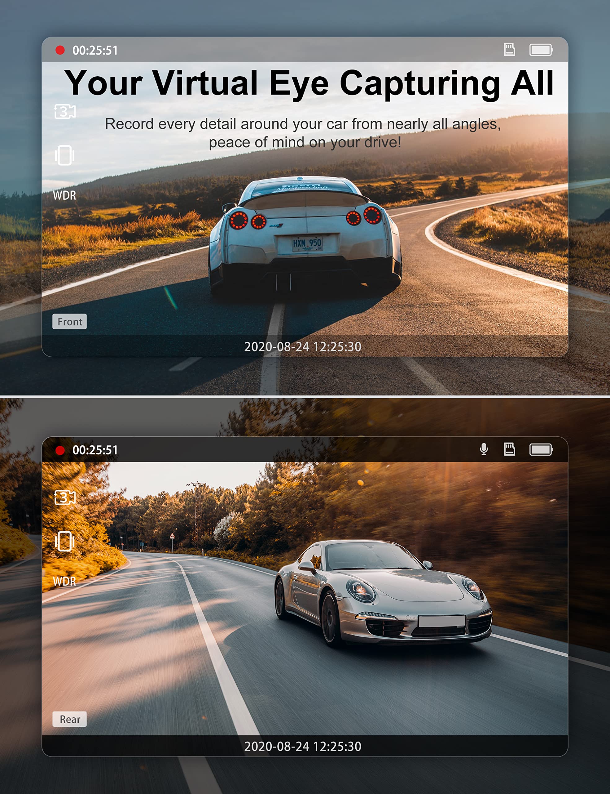 Izeeker Dash Cam Front And Rear With Sd Card, 1080P Full Hd Car Camera With Hiden Design, Dual Dash Camera For Cars With Acciden