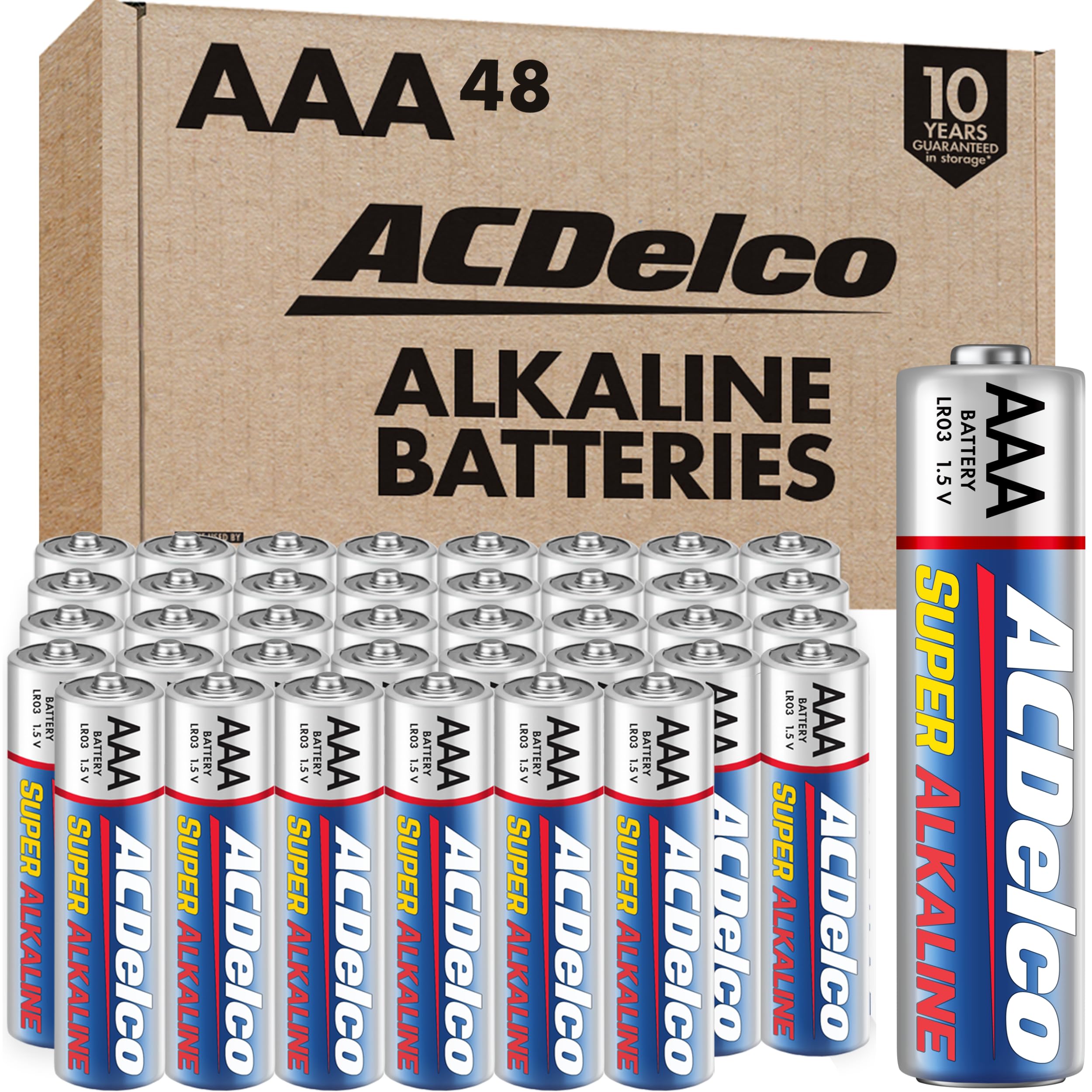 Acdelco 48 Count Aaa Batteries, Maximum Power Super Alkaline Battery, 10 Year Shelf Life