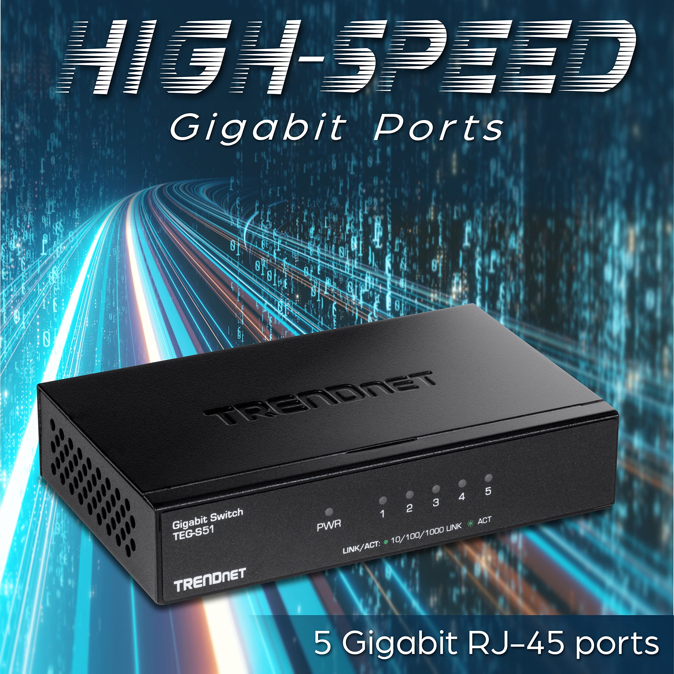 Trendnet 5 Port Gigabit Desktop Switch, Teg S51, 5 X Gigabit Rj 45 Ports, 10Gbps Switching Capacity, Fanless Design, Metal Enclo