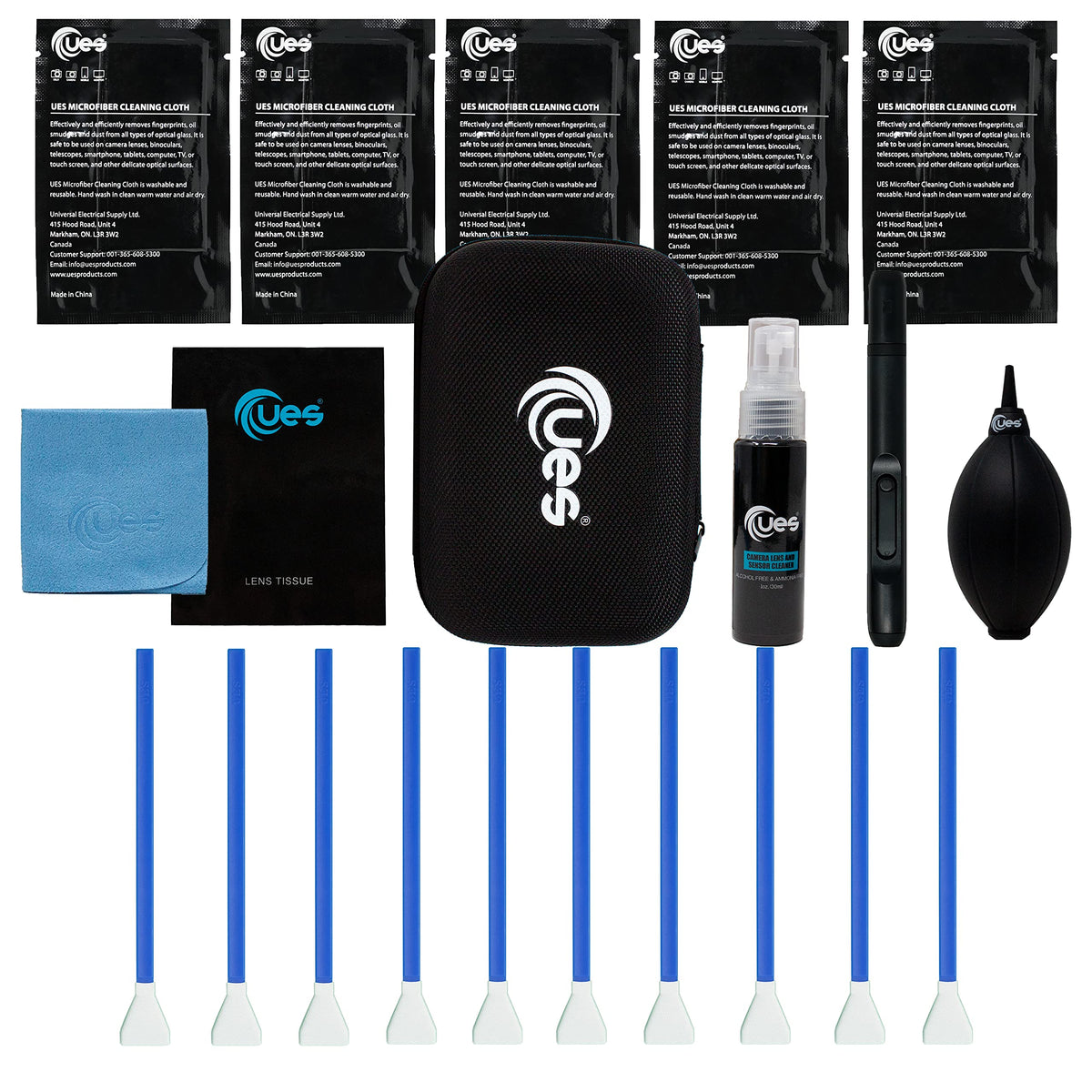 Ues Dslr Camera Sensor And Lens Cleaning Travel Kit: Aps-C Sensor Cleaning Swab, Cleaner, Air Blower, Microfiber Cloth, Lens Cle