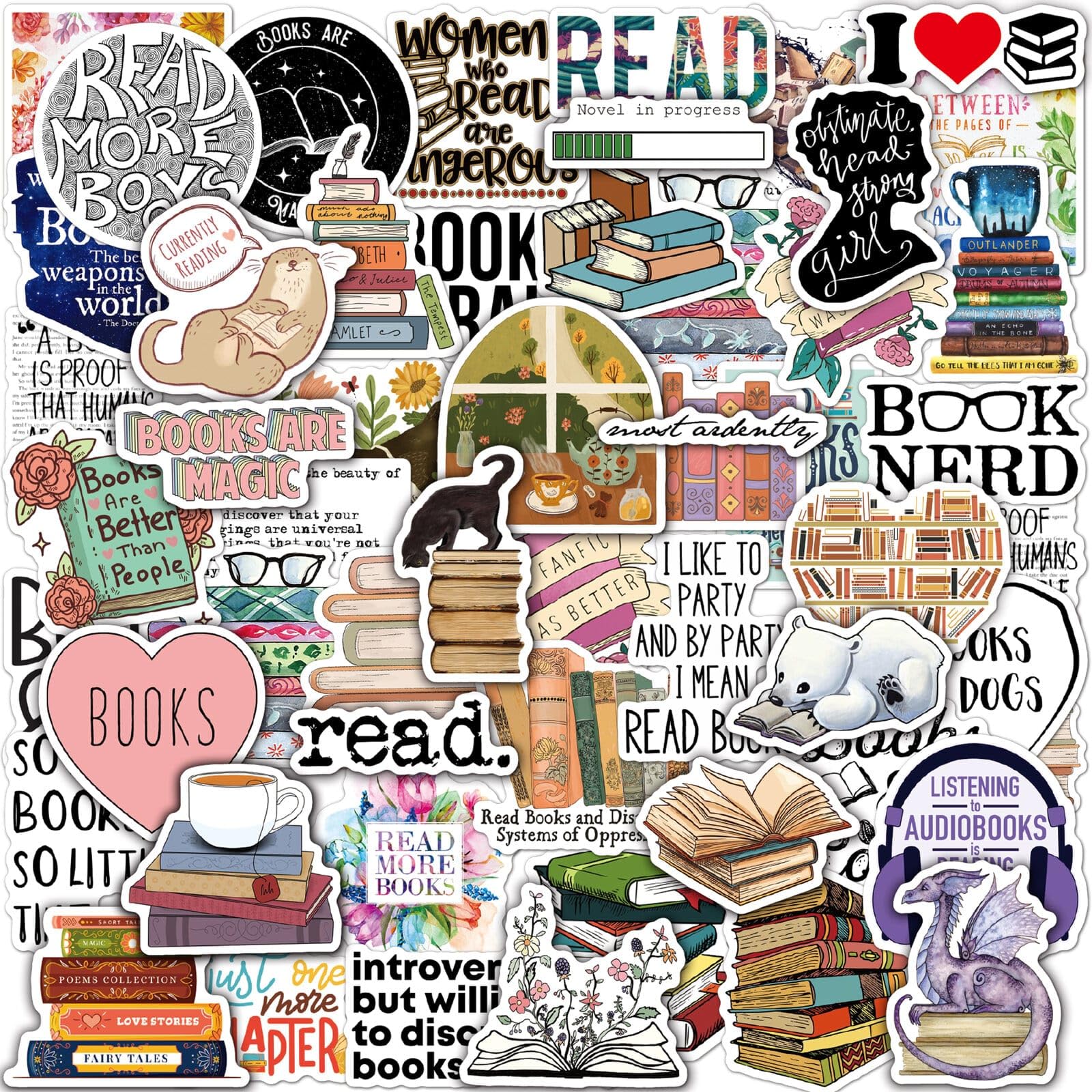 Joyppy 50 Pcs Book Stickers For Kindle, Bookish Kindle Reading Stickers For Books, Water Bottles, Laptops, Book Lover Stickers A