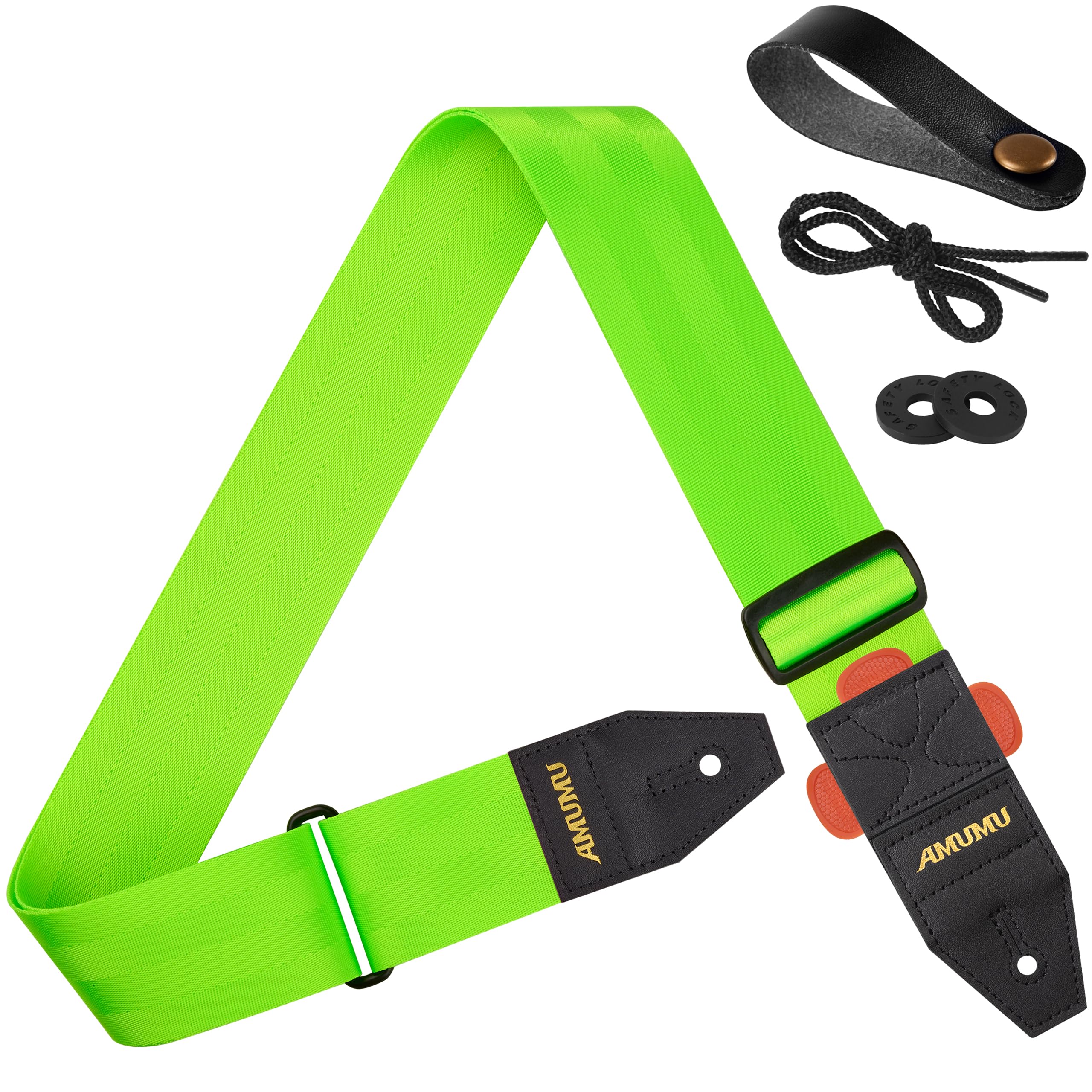 Amumu DURALINK Nylon Seatbelt Guitar Strap with Top Grain Leather Ends for Acoustic, Electric, Bass Guitar, with QuickFetch Pic