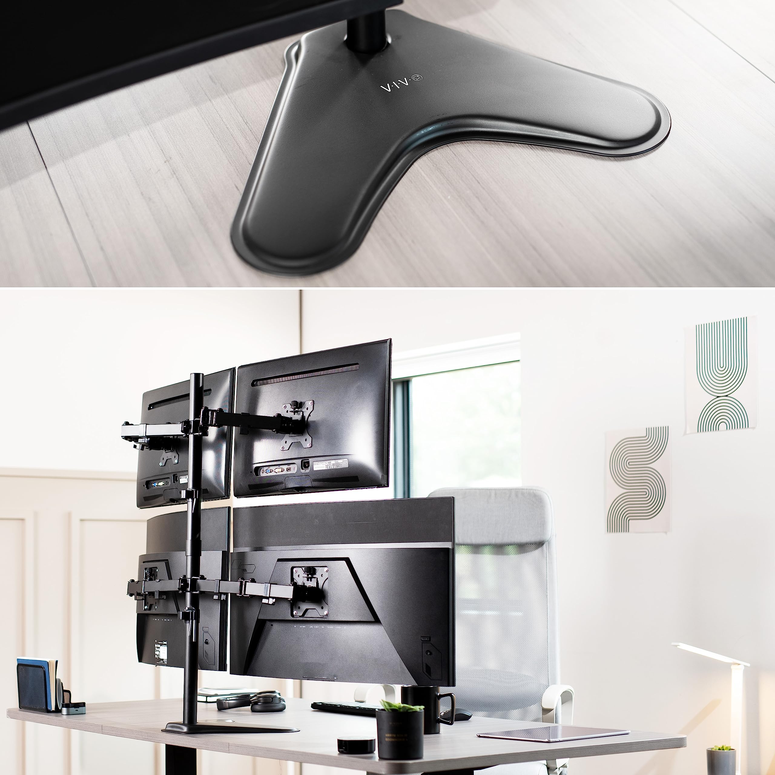 VIVO Quad 13 to 30 inch Monitor Free Standing Mount, Fully Adjustable Desk Stand, Holds 4 Flat or Curved Display Screens, STAND V004F