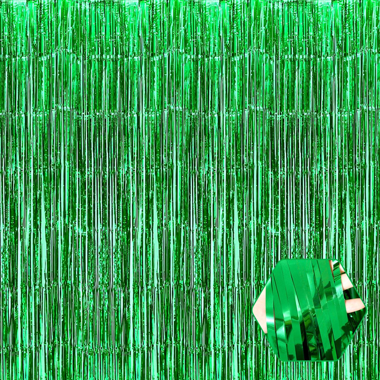 6 Pack Green Foil Fringe Curtain Backdrop, 3.28Ft x 6.6Ft Metallic Tinsel Foil Fringe Streamer Curtains for Photo Booth, Christm