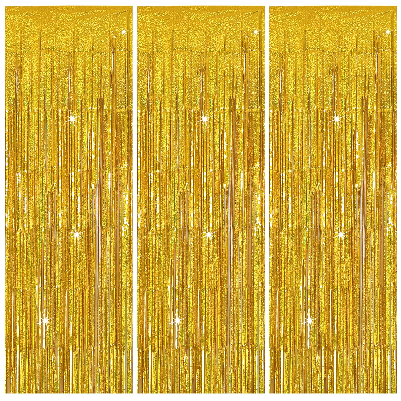 3 Pack Gold Backdrop Birthday Decorations Foil Curtain Backdrop Gold Streamers Dance Party Decorations Photo Booth Props For Bac