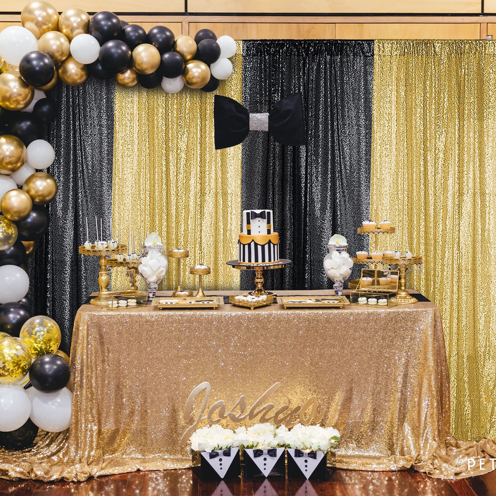 Sugargirl Gold Sequin Backdrop Curtain 4 Panels 2Ftx8Ft Glitter Gold Background Drapes Sparkle Photography Backdrop For Party We