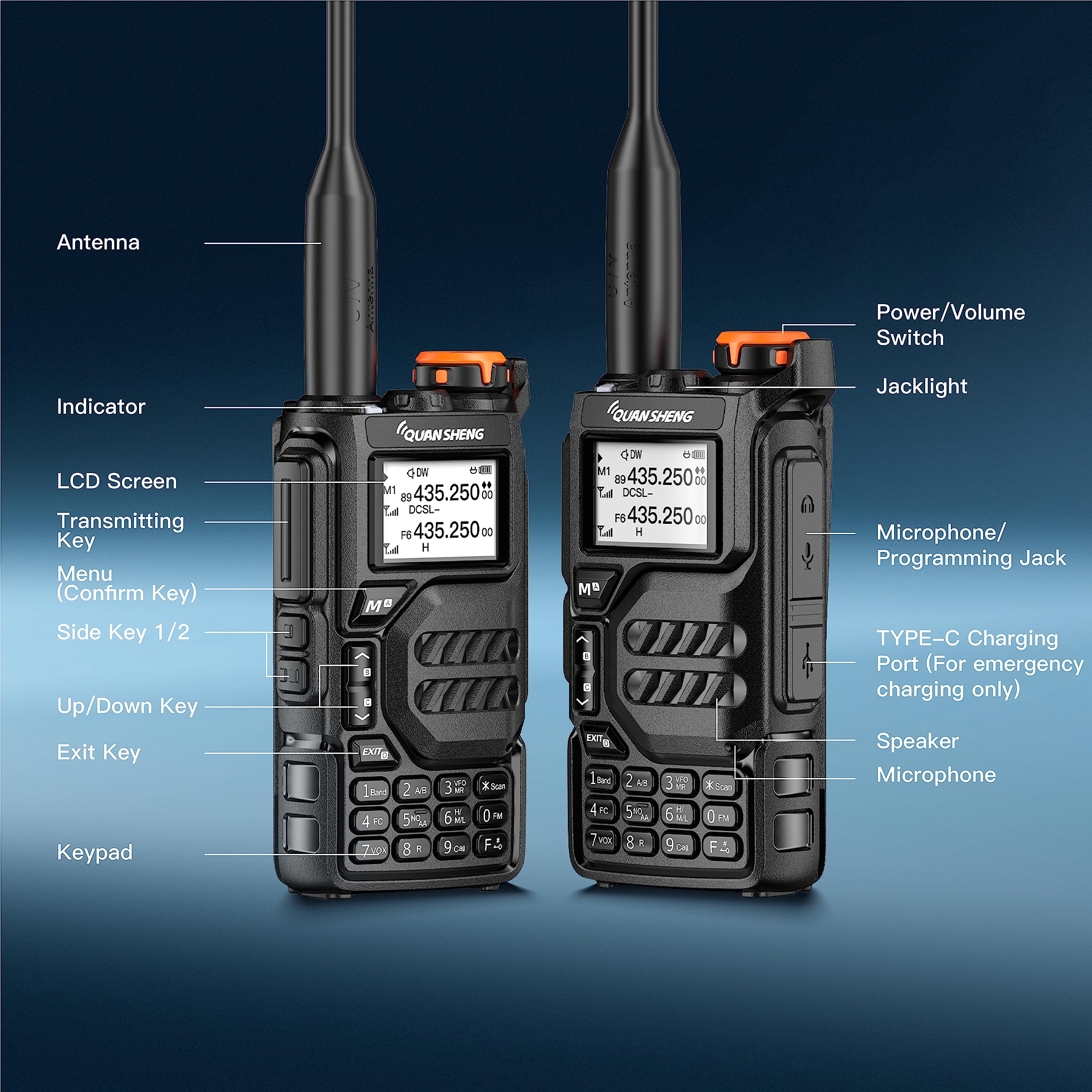 Quansheng Uv K5 Walkie Talkie Dual Band 5W Rechargeable Two Way Radio Noaa Emergency Weather Receiver With Type C Charging Cable
