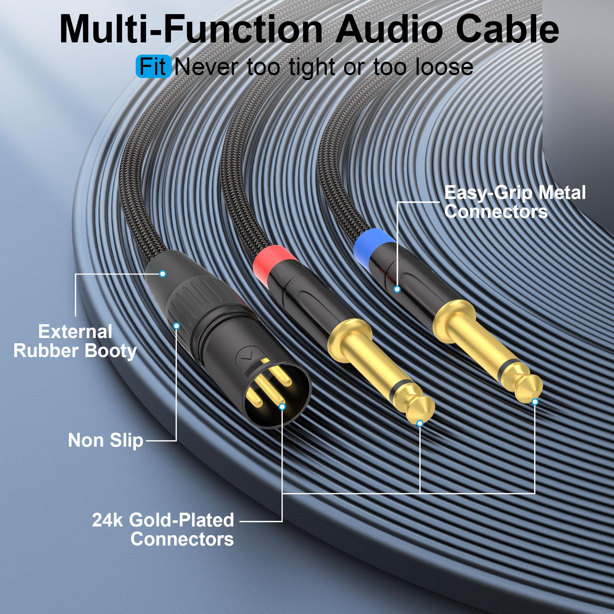 Xlr Male To Dual 1/4 Inch Ts Y Splitter Cable 6Ft, Dual Shielding Braided Mic Adapter Cord, Balanced Xlr To 2 Mono 1/4    Ts Aud