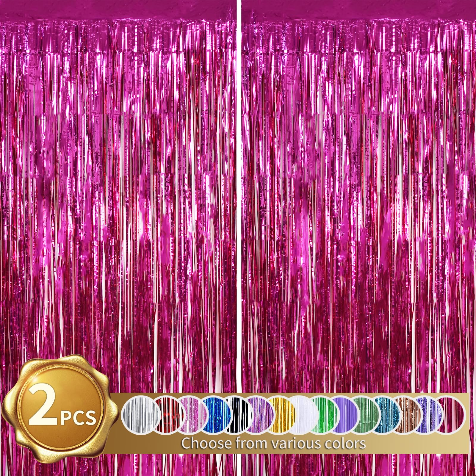 Beishida 2 Pcs Hot Pink Backdrop Pink Door Streamers Tinsel Curtains Streamers Party Decoration Foil Fringe Backdrop Wall Backgr