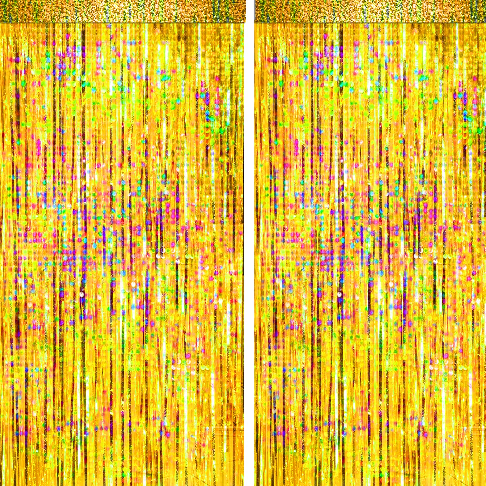 4 Packs Gold Foil Fringe Curtain, Gold Glitter Metallic Tinsel Backdrop For Birthday, Wedding, Baby Shower, Bachelorette, Gradua