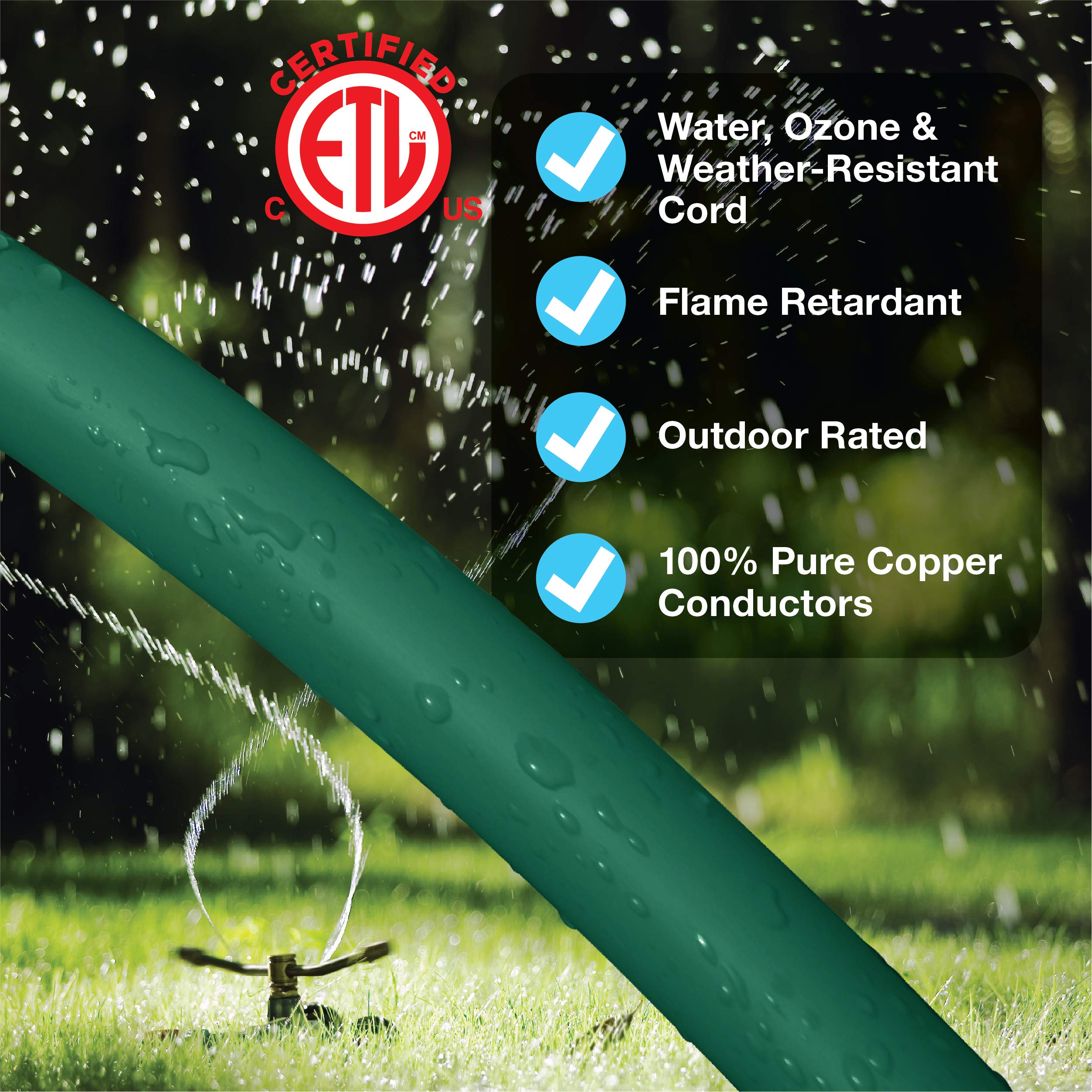 Clear Power Outdoor Extension Cord   9 Ft, Green | Lawn & Garden, 16/3 Sjtw, Water & Weather Resistant, Flame Retardant, 3 Prong