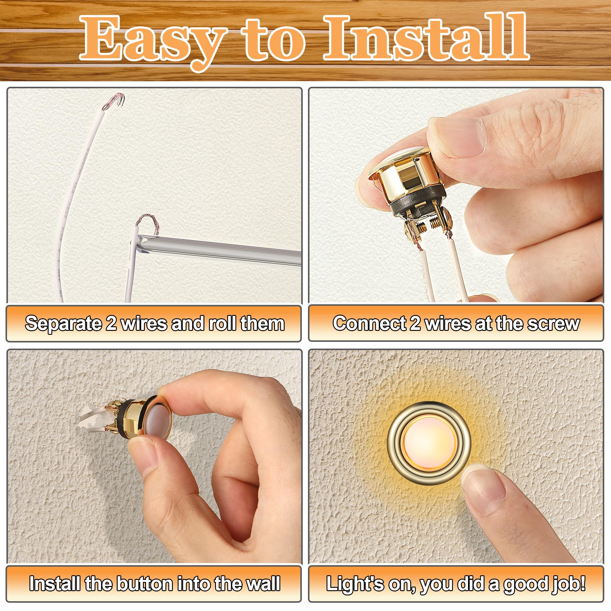 Dreyoo 2 Pack Lighted Doorbell Button Replacement, Easy To Install Wired Doorbell Button Push Door Bell Ringer Kit Round Rim Wit