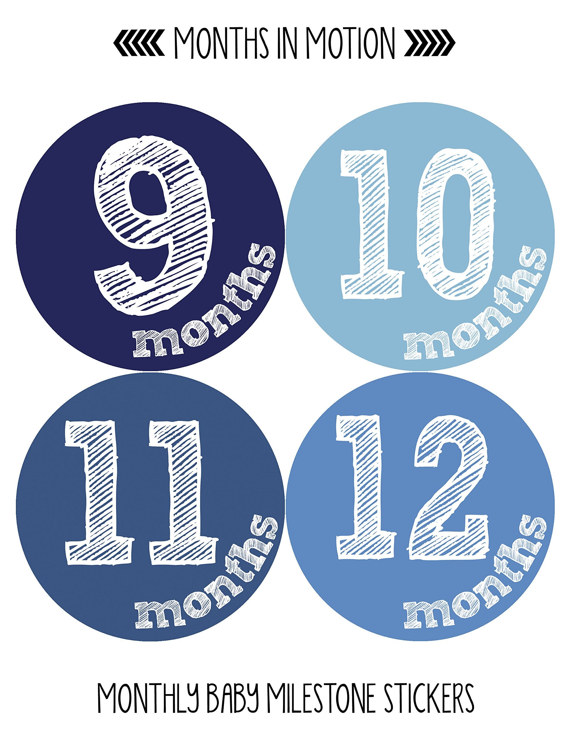 Months In Motion Baby Monthly Stickers Milestone Newborn Infant Gift First Year (Set Of 12 Stickers)