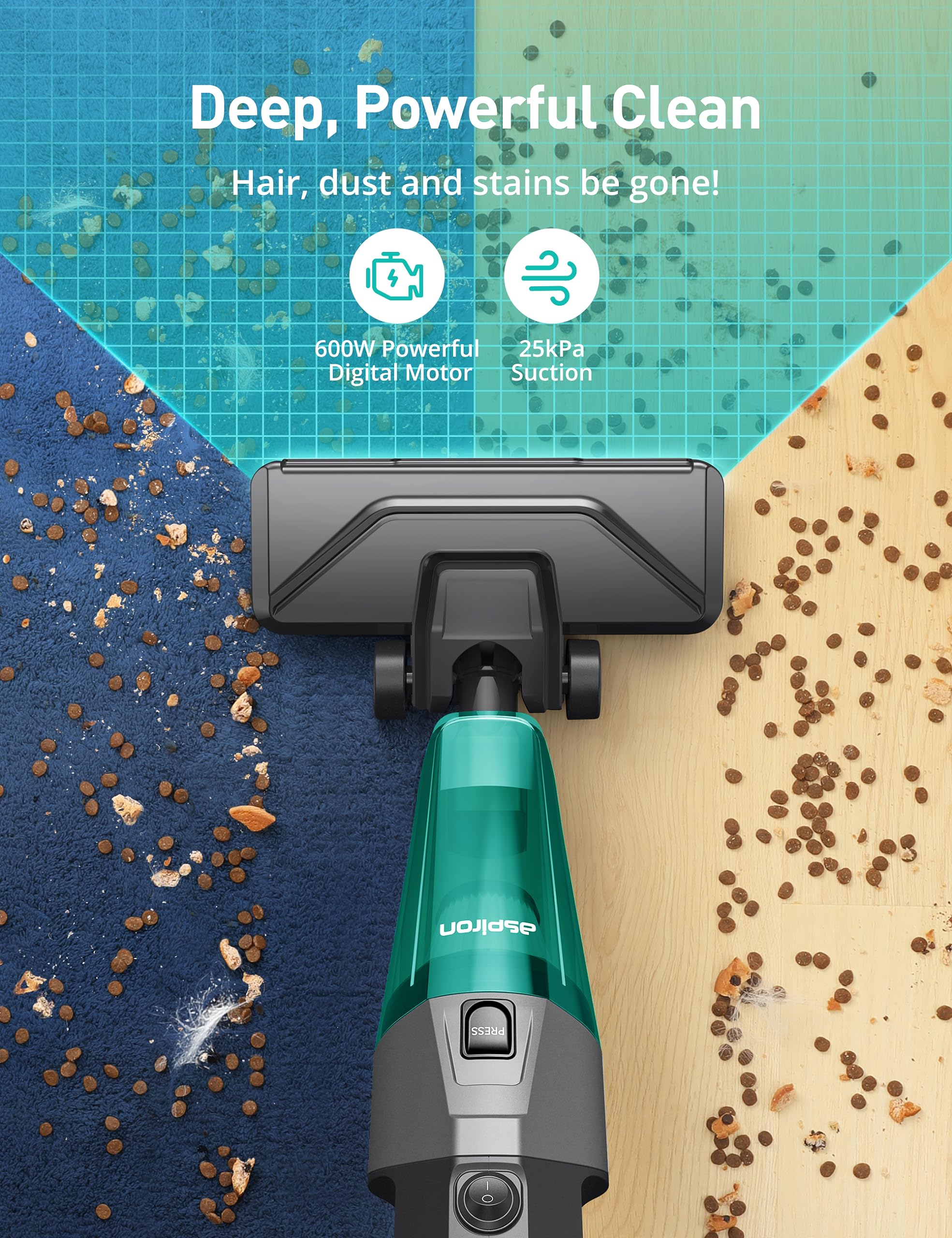 Aspiron Small Vacuum Cleaner, Stick Vacuum Cleaner With 20Kpa Powerful Suction & 0.88Qt Dust Cup And 32Ft Power Cord, 5 In 1 Han
