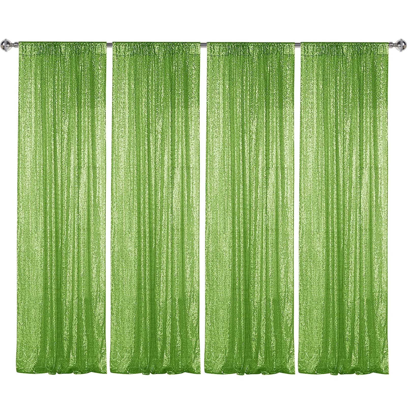 Sugargirl Green Sequin Backdrop Curtain 4 Panels 2Ftx8Ft Glitter Green Background Drapes Sparkle Photography Backdrop For Party