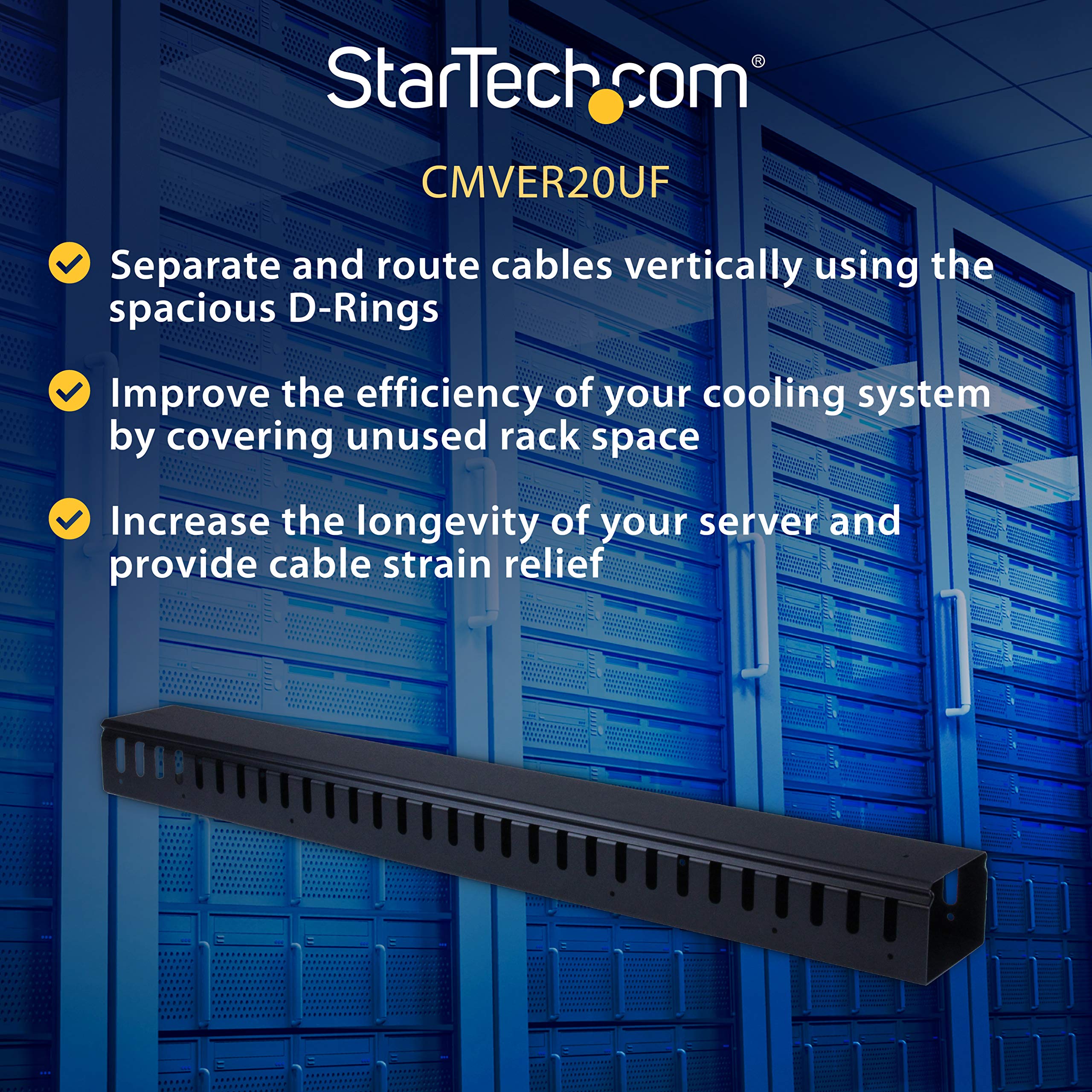 Startech.Com 3Ft (1M) Vertical Cable Management Duct With Cover   0U Open Slot Finger Duct Wire Raceway For 19 Inch Server Rack