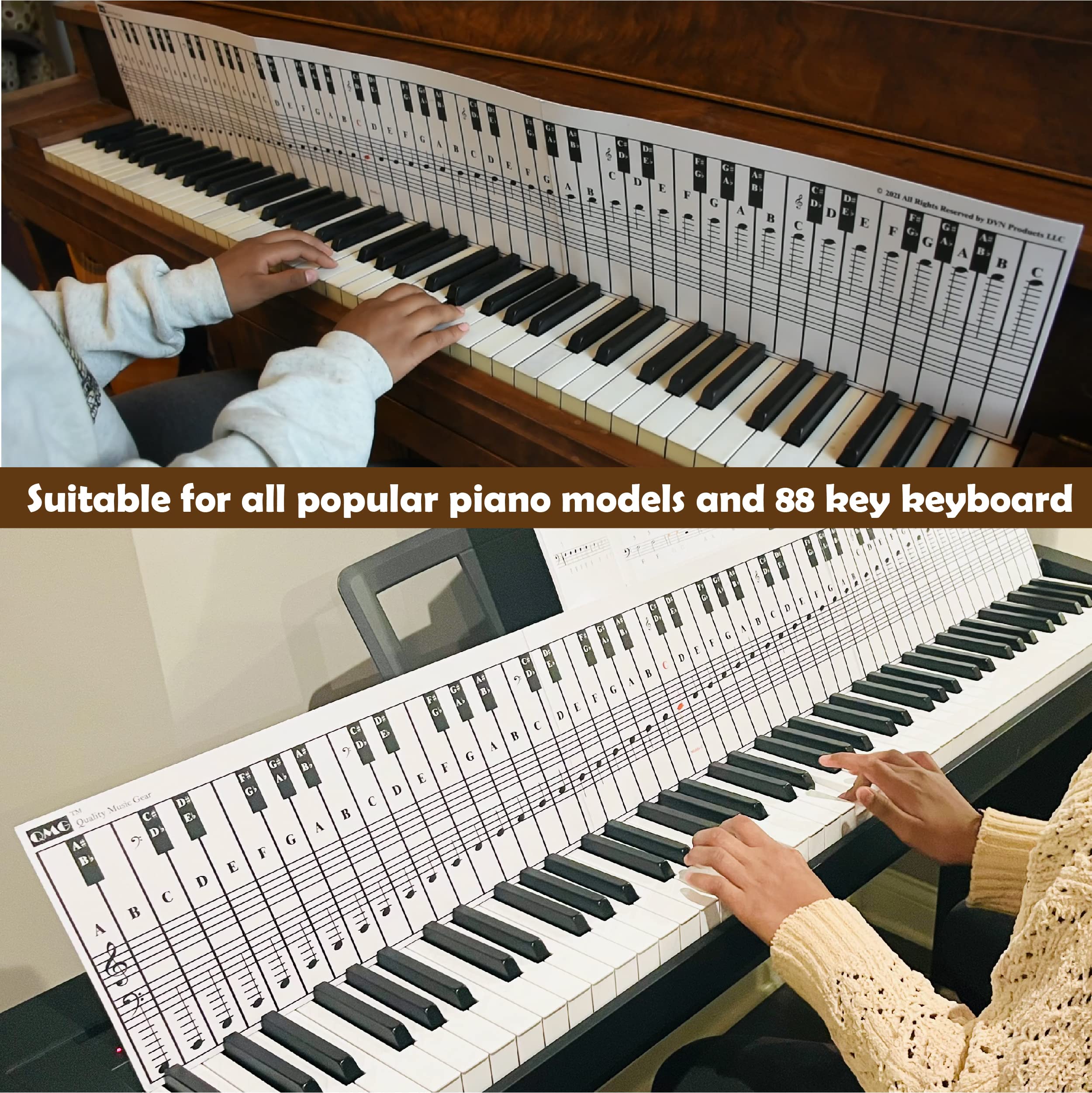 Qmg Piano And Keyboard Note Chart For 88 Keys, Use Behind The Keys, Ideal Visual Tool For Beginners Learning Piano Or Keyboard,