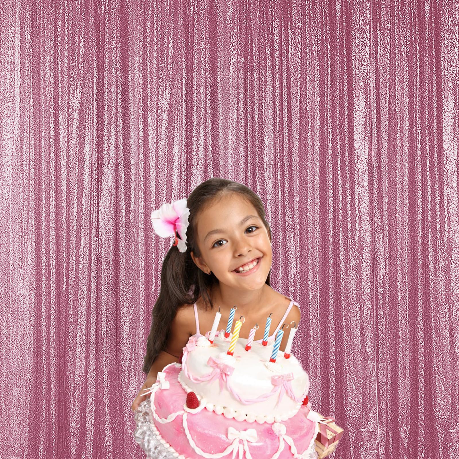 Sugargirl Pink Sequin Backdrop Curtain 4 Panels 2Ftx8Ft Glitter Pink Background Drapes Sparkle Photography Backdrop For Party We