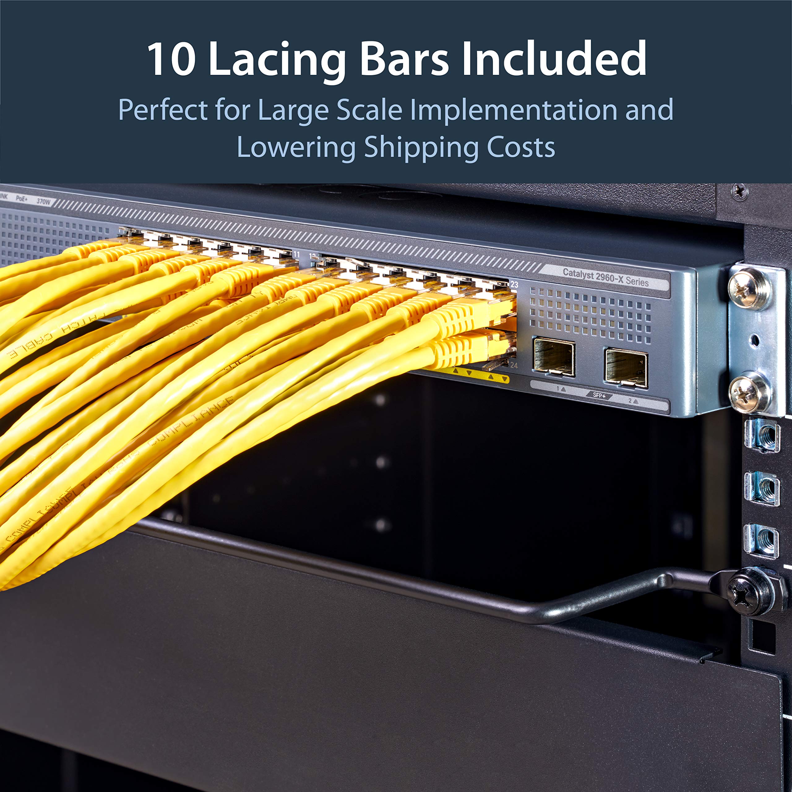 StarTech.com Horizontal Lacing Bar w/ 2 inch Offset at 75 Degrees  Server Rack Cable Management  19' Network Rack Mount Cord Organizer  10pk , TAA (CMLB102)