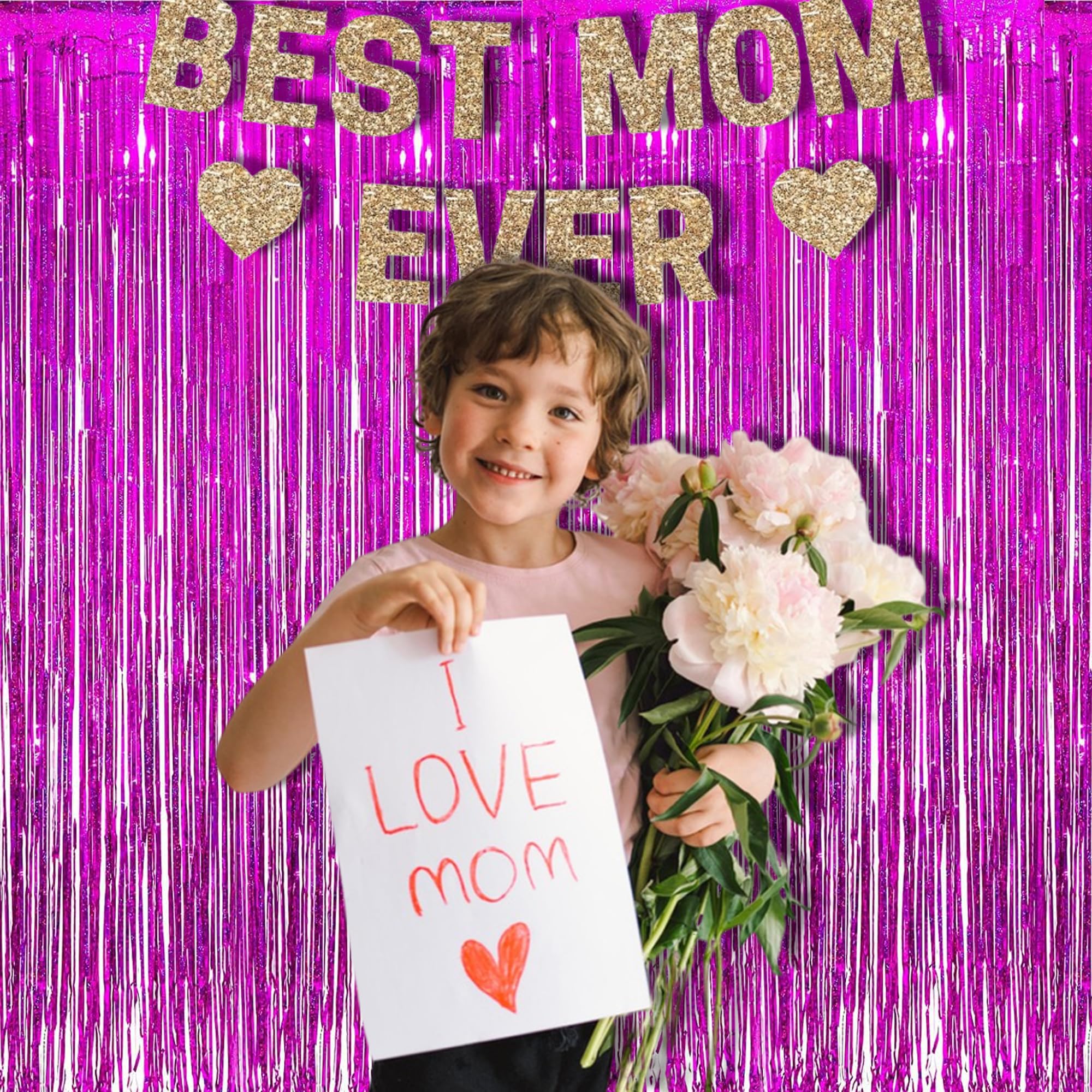 Braveshine Hot Pink Tinsel Foil Fringe Curtains   2Pcs 3.2X8.2Ft Metallic Party Streamers Backdrop For Girl Birthdays Valentines