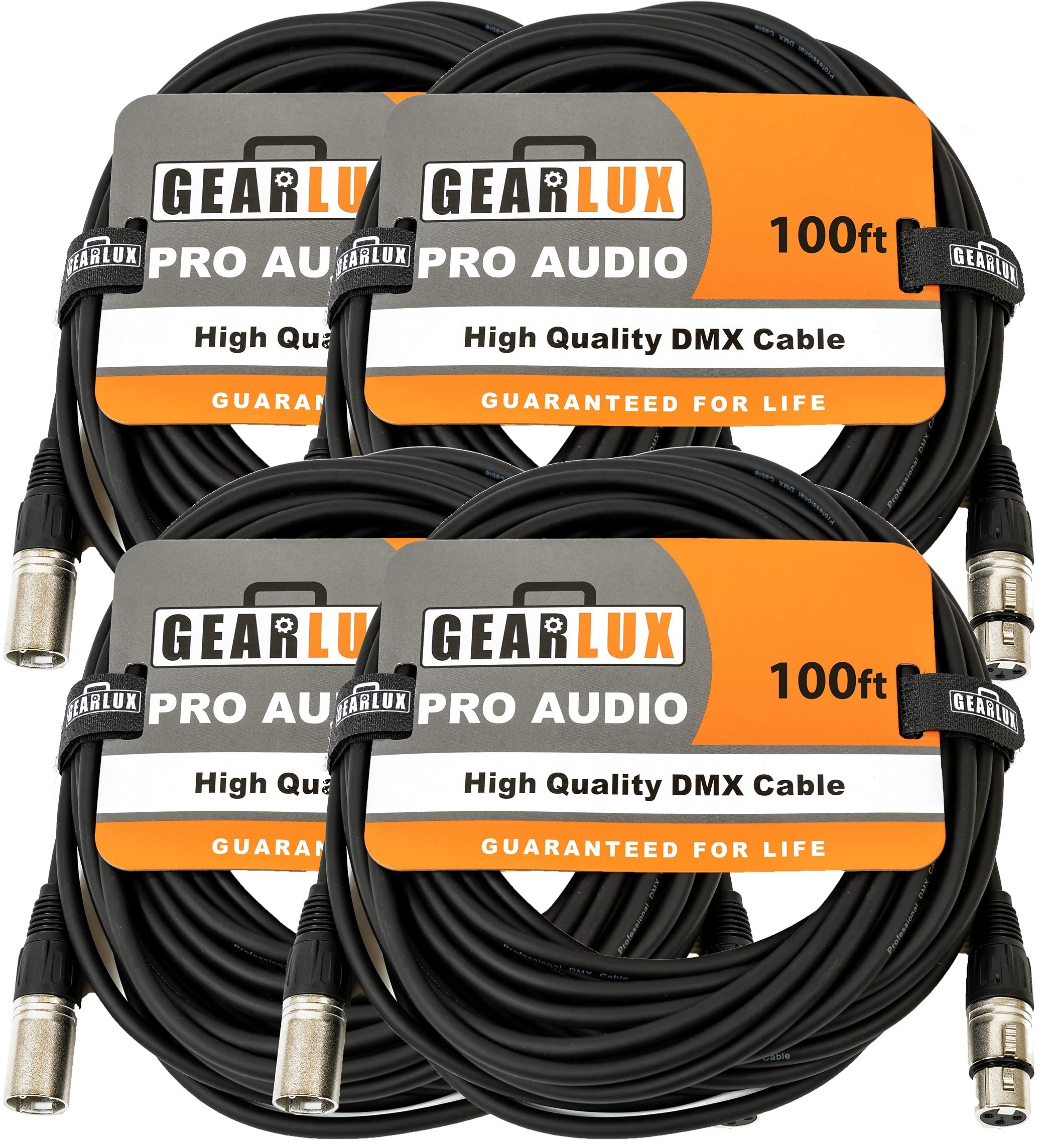 Gearlux Dmx Cable 100Ft 3 Pin Male To Female   4 Pack