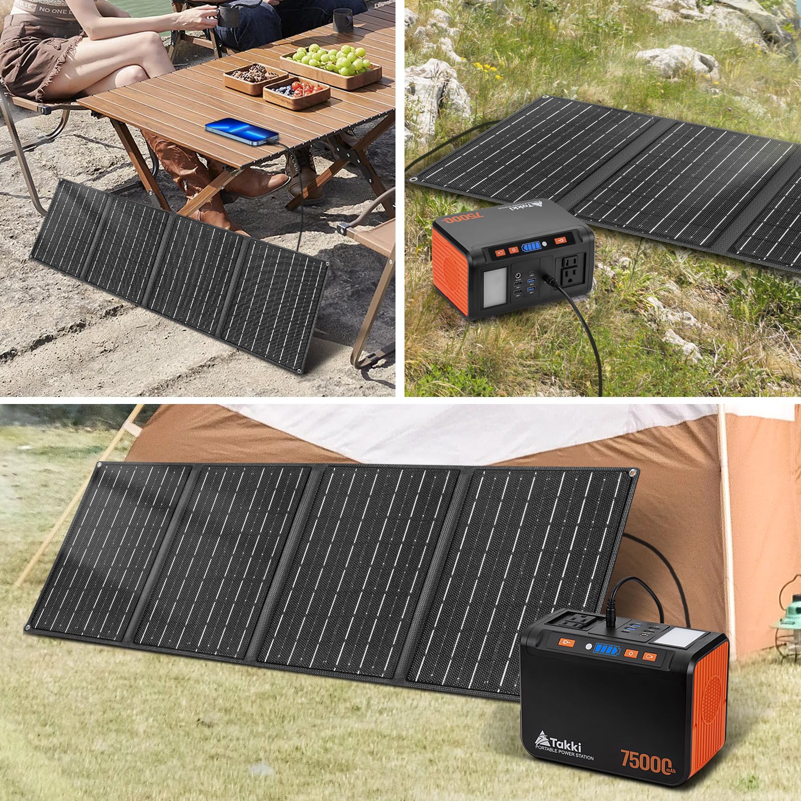 Takki Solar Generator 277Wh Portable Power Station With Solar Panels 40W Included 450W Peak 110V Pure Sine Wave Ac Outlet Dc Usb