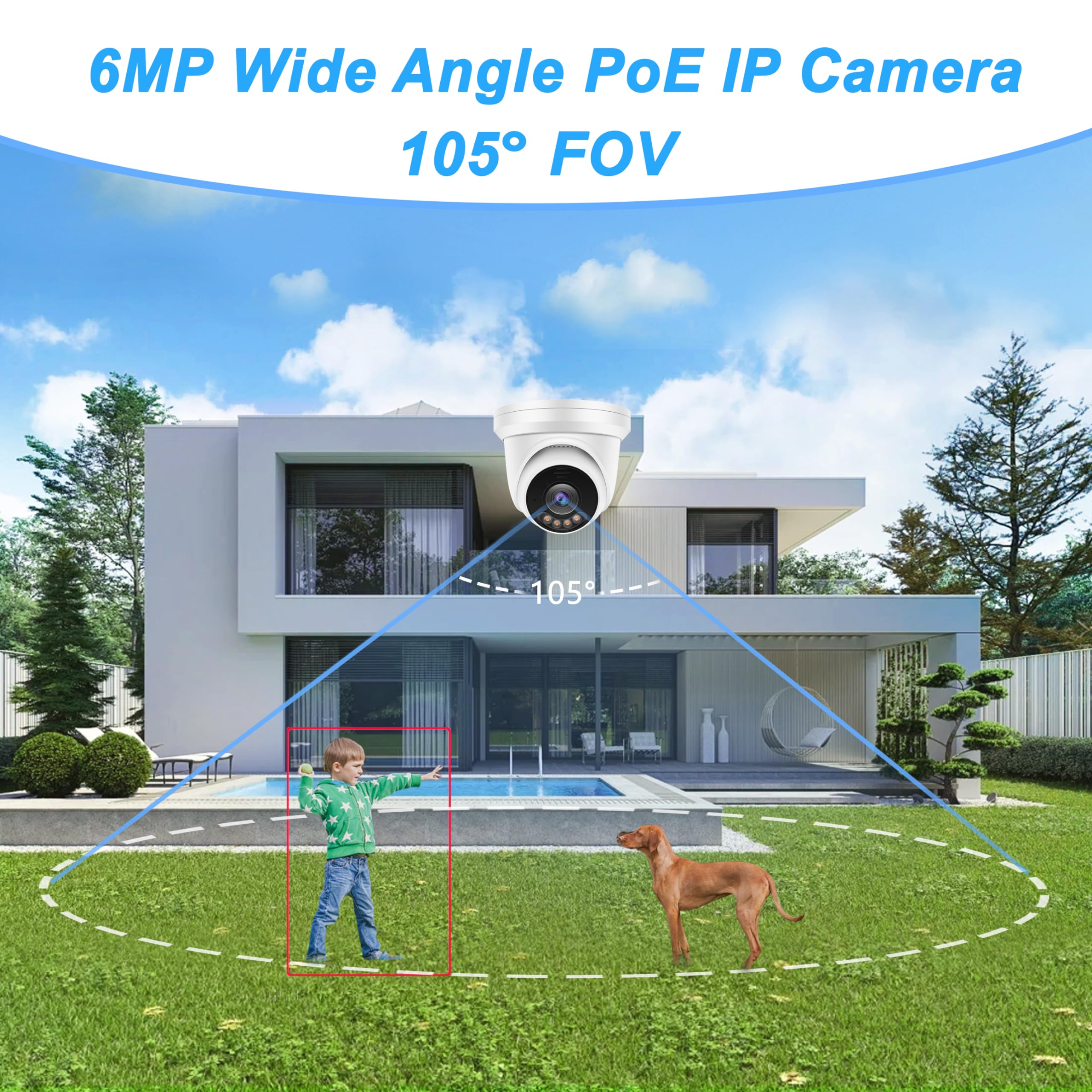Real Hd 6Mp 3X Zoom Color Poe Ip Camera Outdoor 2.8 8Mm Motorized Varifocal Lens, Wide Angle 105 Fov, 98Ft Night Vision, H.265,