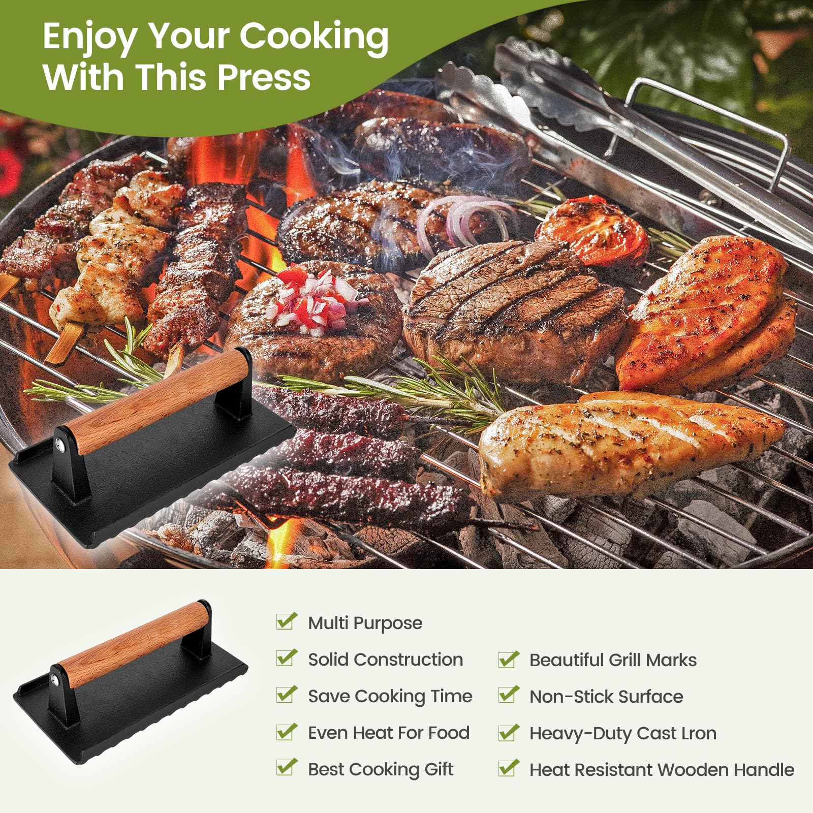 Burger Press, Blackstone 8.3   X4.3    Rectangle Heavy Duty Cast Iron Smash Burger Press Griddle Accessories With Heat Resistant